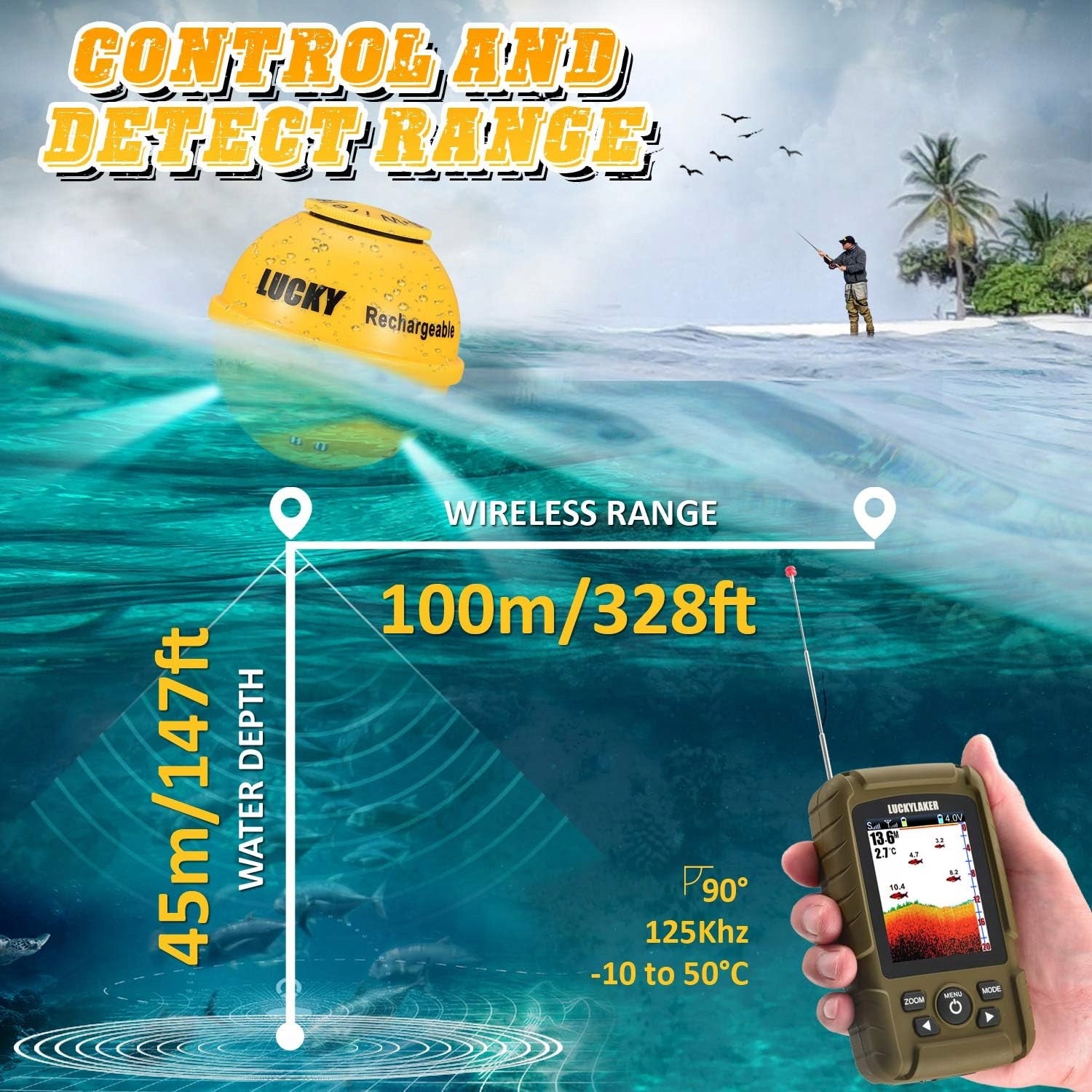 Fishing : LUCKY Portable waterproof sonar fish detector for anglers Brand Lucky
