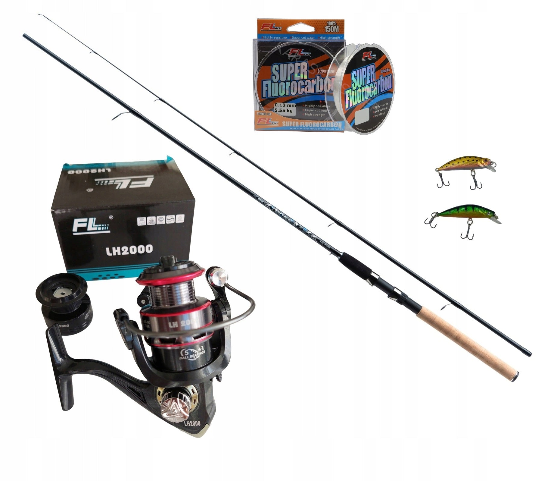 Fishing Rod Spinning Tenesa Jig 2,40 Kołwrotek Fishing Line fluorocarbon Wobblers Set