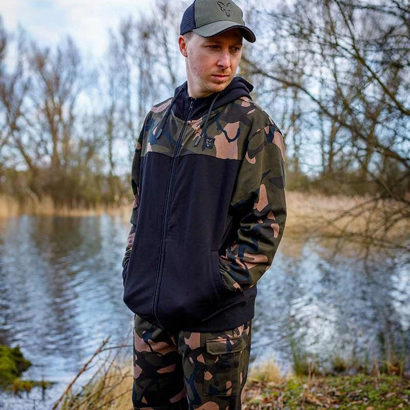 Fishing Sweatshirt With Hood Fox LW BLack/Camo Split Zip Hoody XXXL Model CFX296