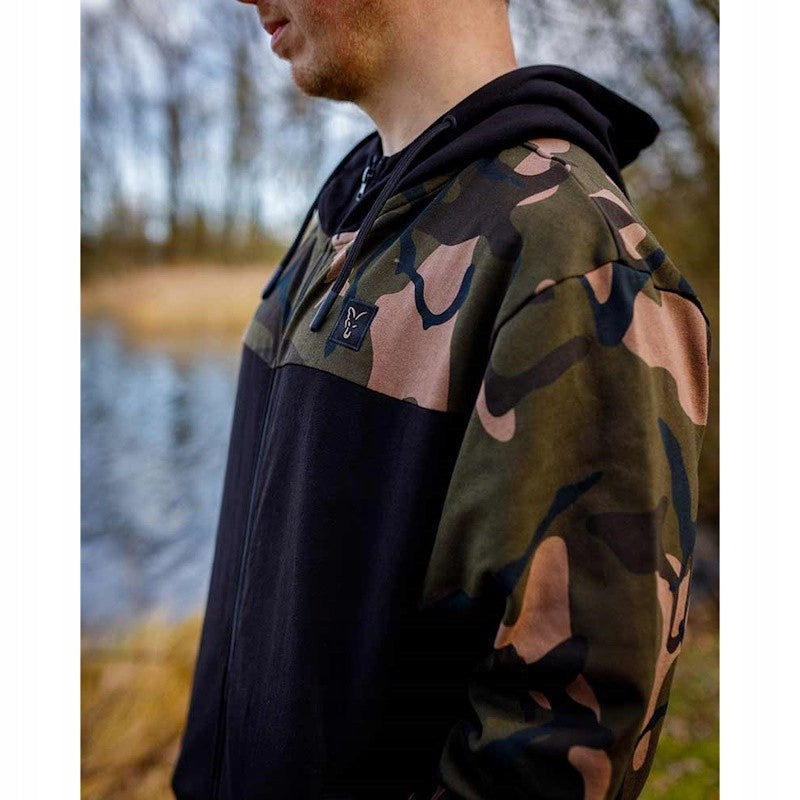 Fishing Sweatshirt With Hood Fox LW BLack/Camo Split Zip Hoody XXXL Size 3XL