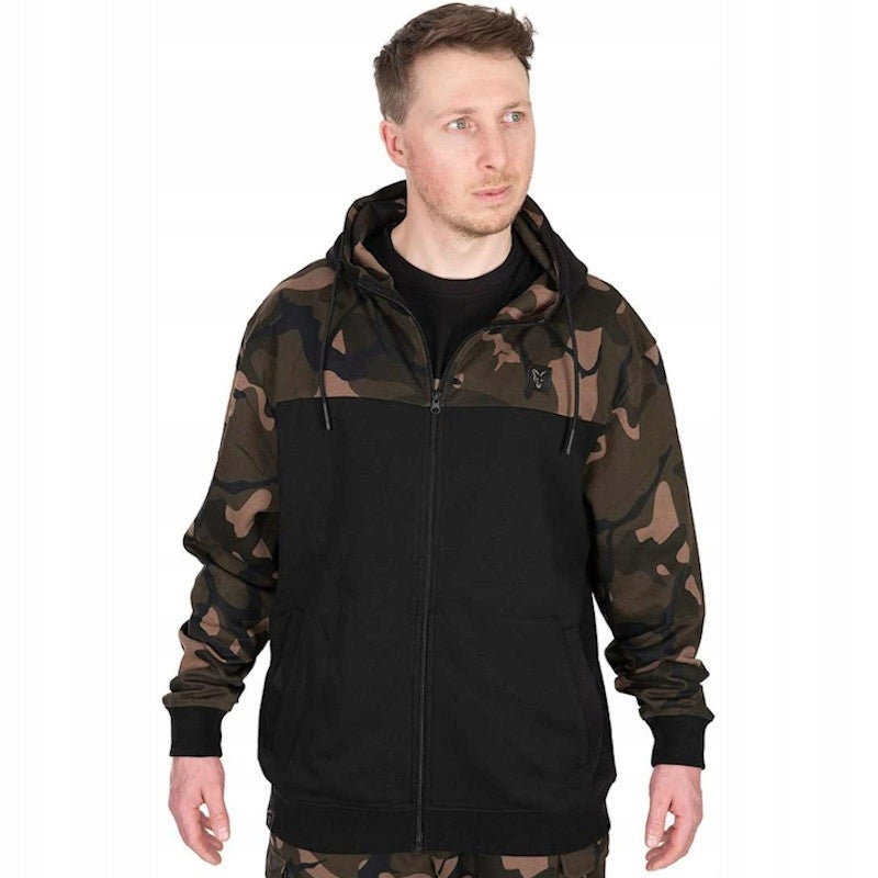 Fishing Sweatshirt With Hood Fox LW BLack/Camo Split Zip Hoody XXXL