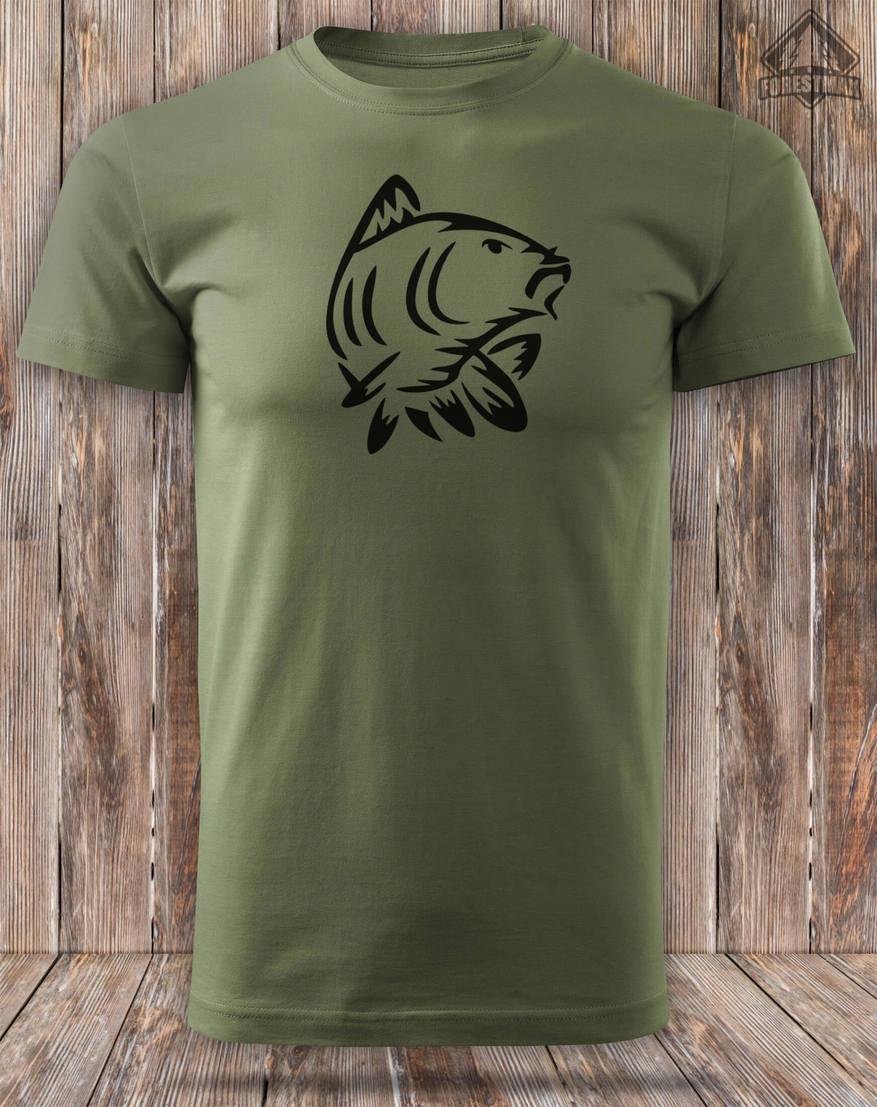 Fishing T-shirt khaki color 100% cotton print KARP - size 4XL Brand ForestMax