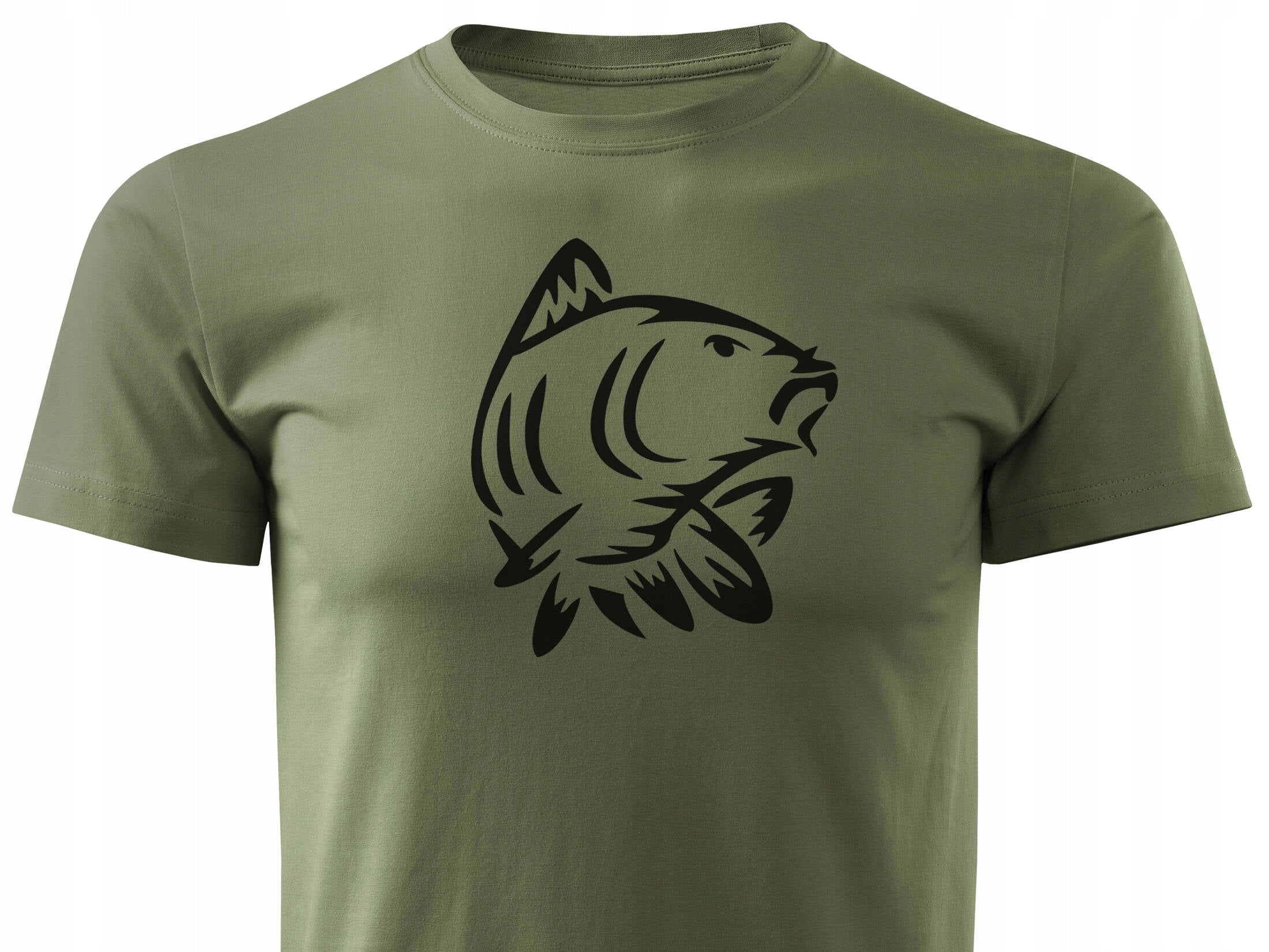 Fishing T-shirt khaki color 100% cotton print KARP - size 4XL Color green