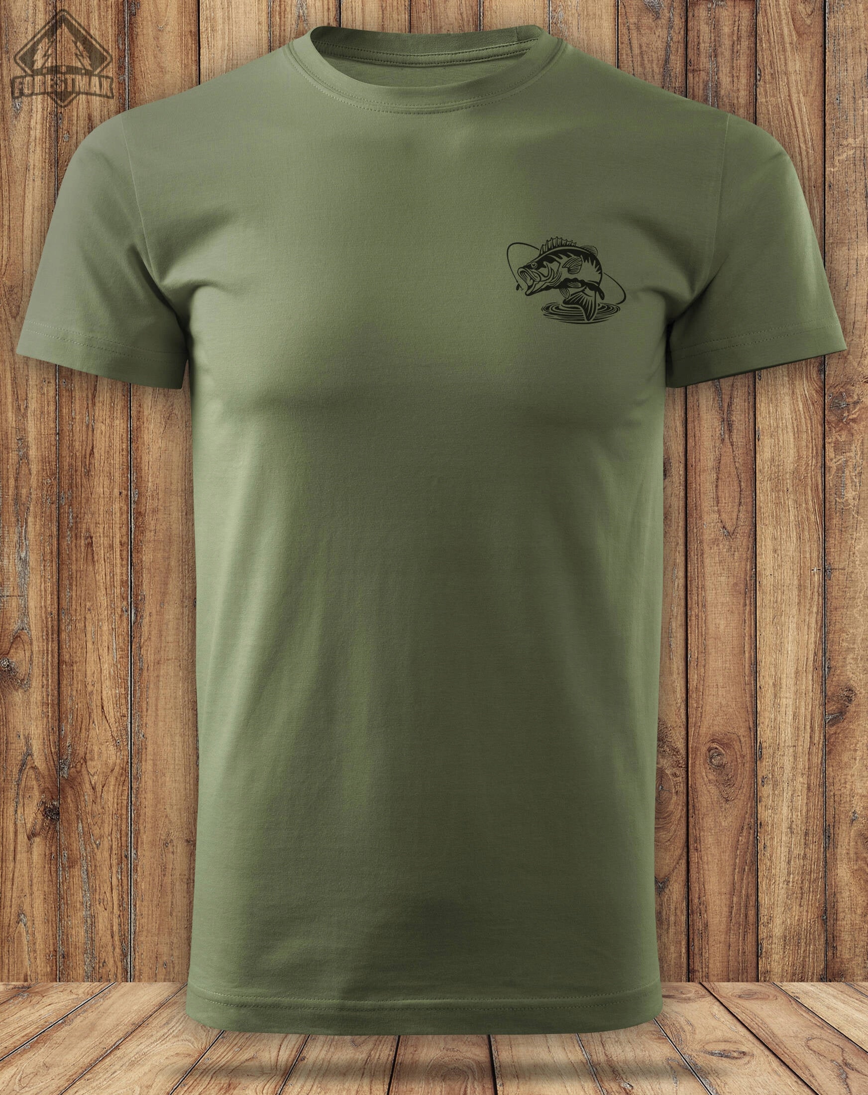 Fishing T-shirt masking khaki color print PERCH size S Brand ForestMax