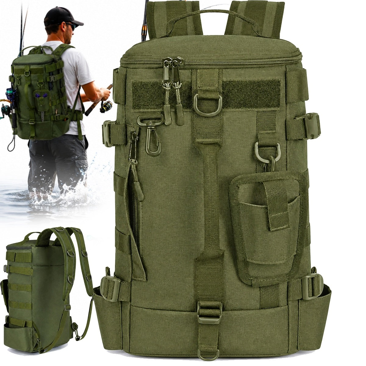 Fishing backpack olive military green survival for camp universal