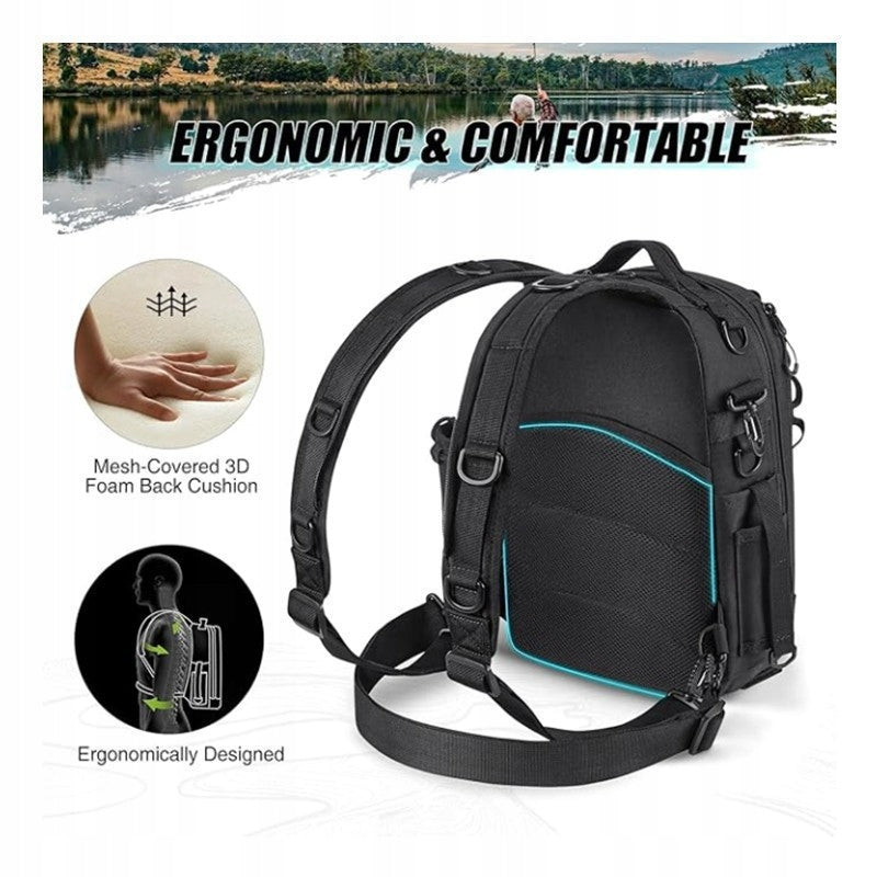 Fishing backpack with rod and water holder--black-Great Packaging status original