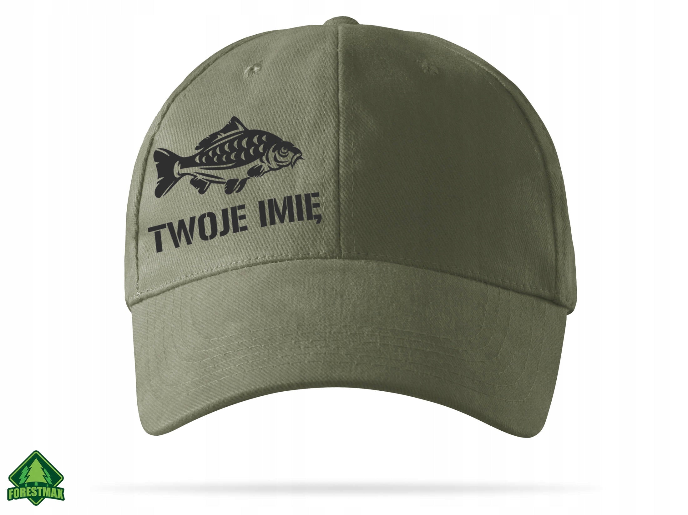 Fishing cap khaki KARP + YOUR INSCRIPTION - gift Brand ForestMax