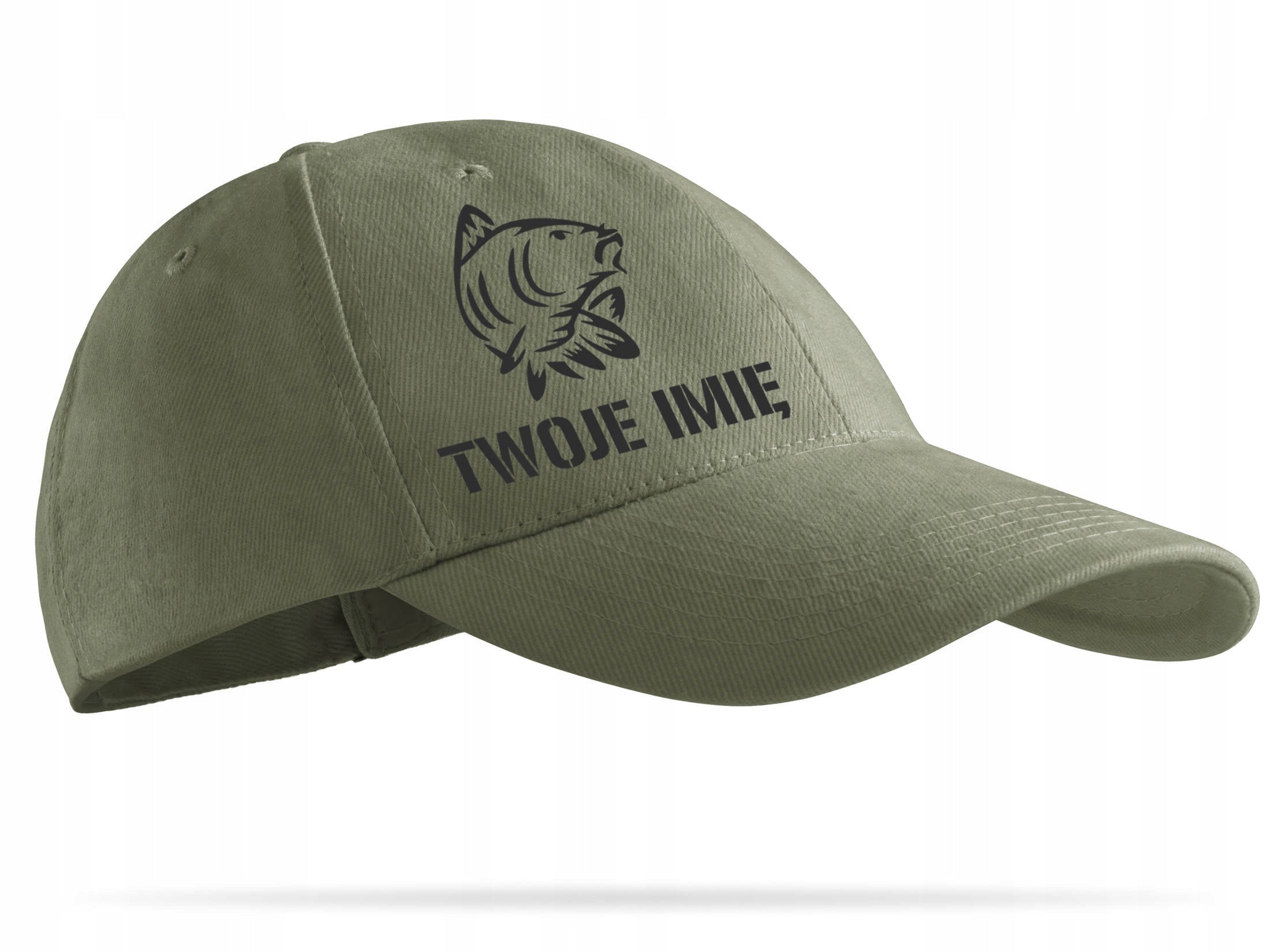 Fishing cap khaki KARP + YOUR PRINT gift