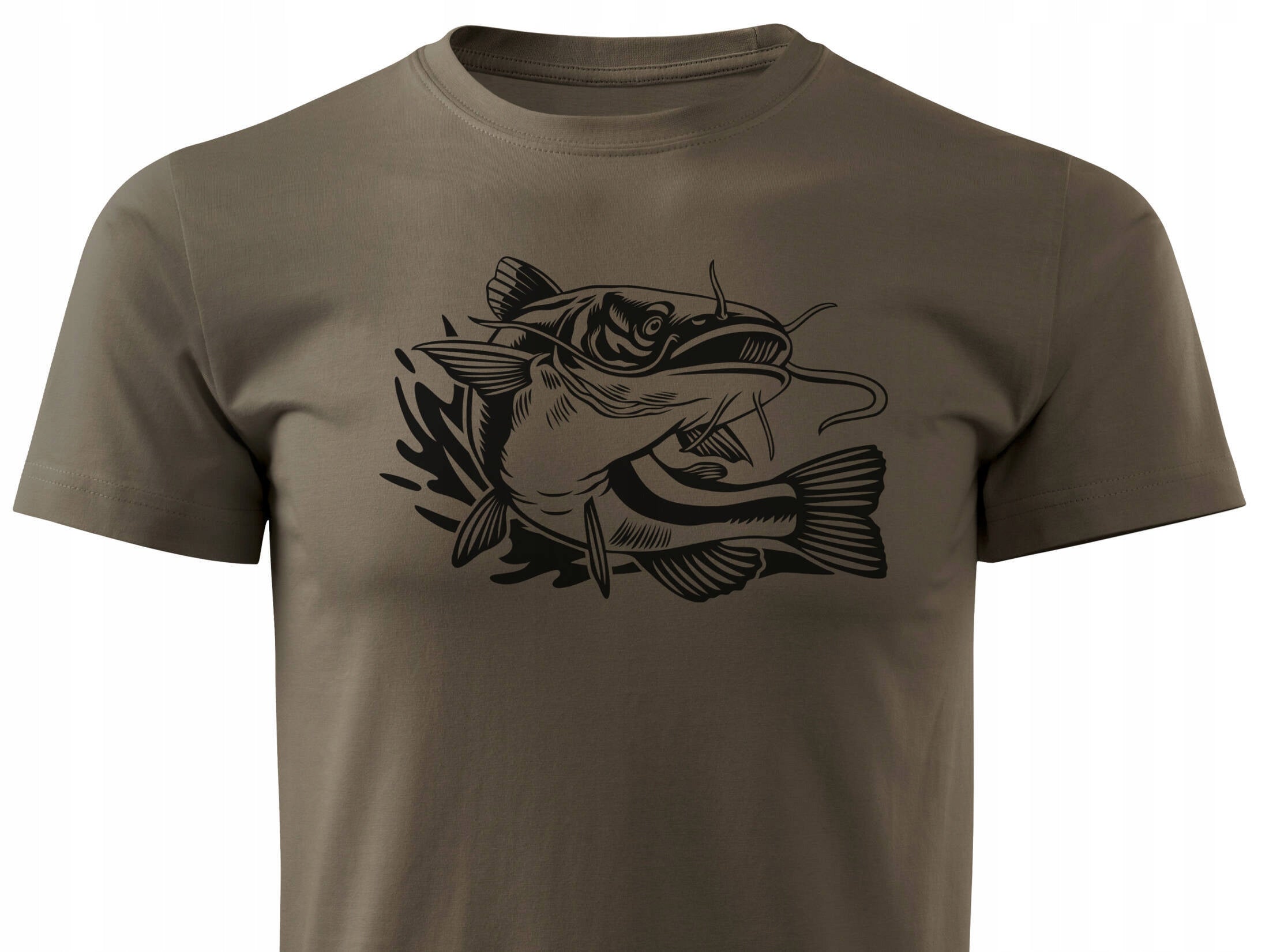 Fishing cotton t-shirt brown large fish print SUMA - size M