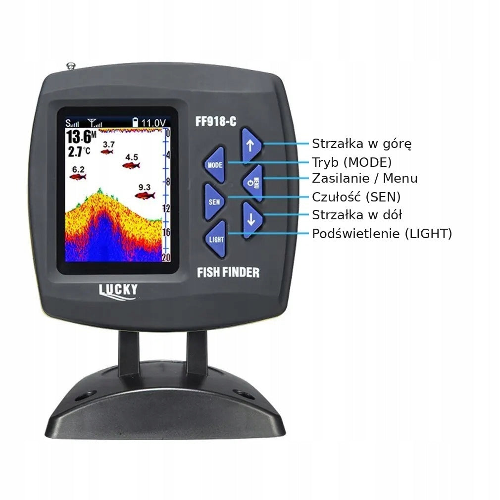 Fishing echo sounder sonar Lucky FF918-CWLS range 300 m LCD screen color Manufacturer code Bezprzewodowa Echosonda Ryb Deeper