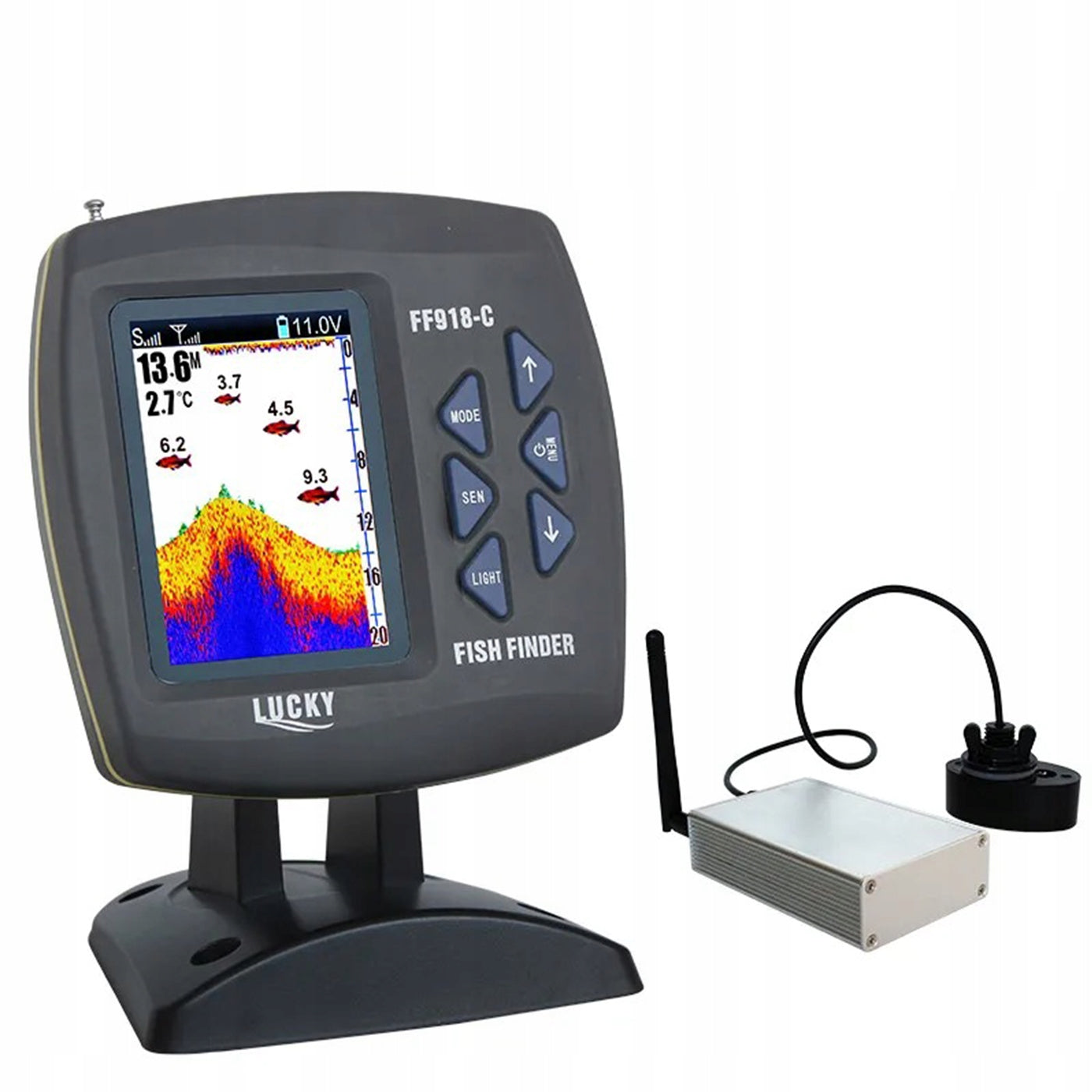 Fishing echo sounder sonar Lucky FF918-CWLS range 300 m LCD screen color Packaging status original