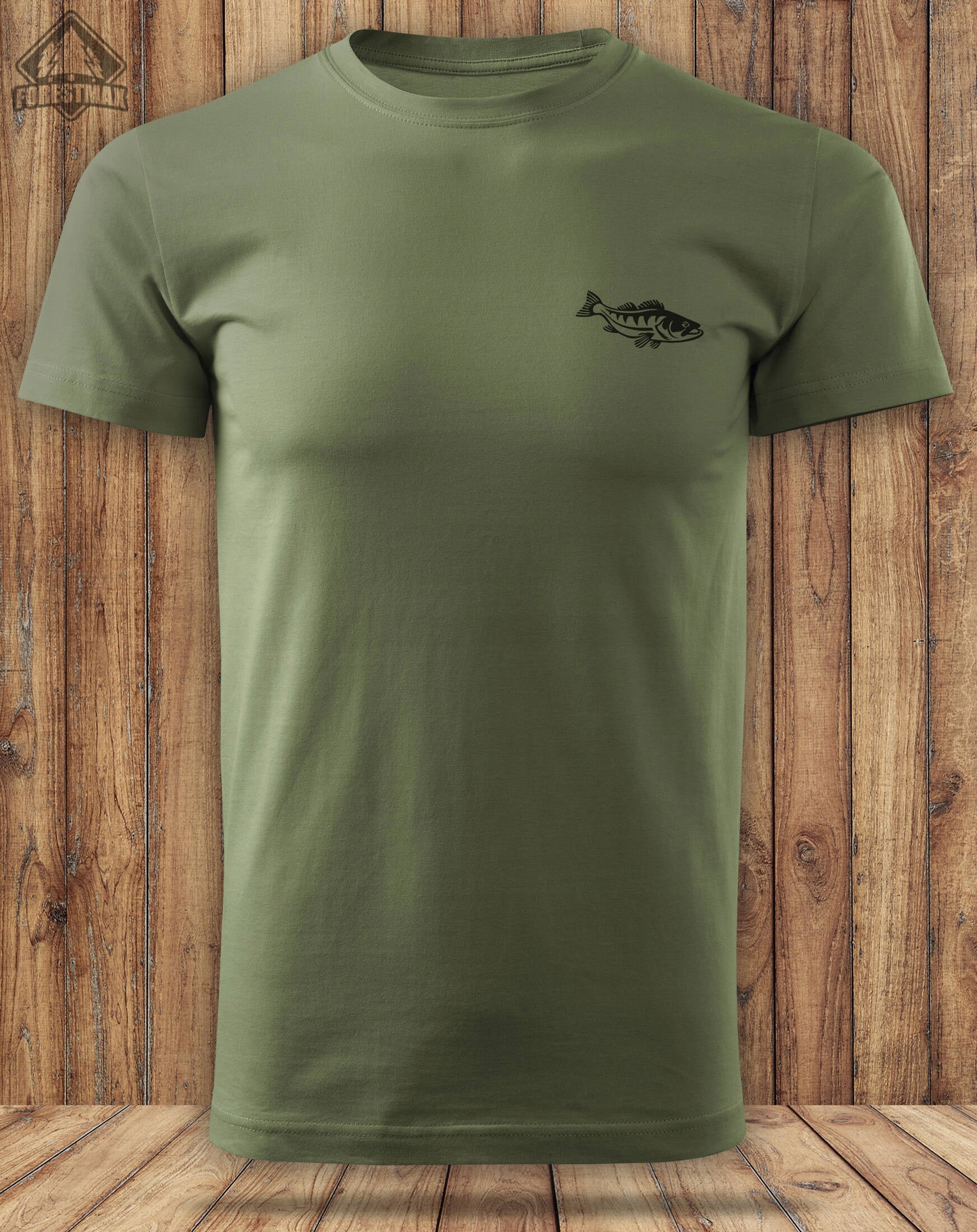 Fishing men's t-shirt khaki color small print ZANDER size S Brand ForestMax