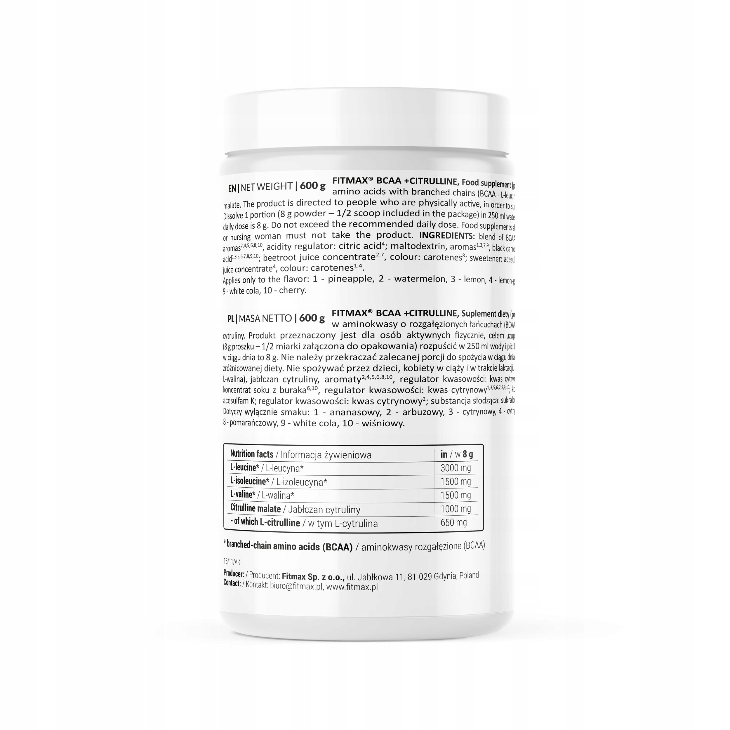 Fitmax BCAA + Citrulline 600g cherry Brand FitMax