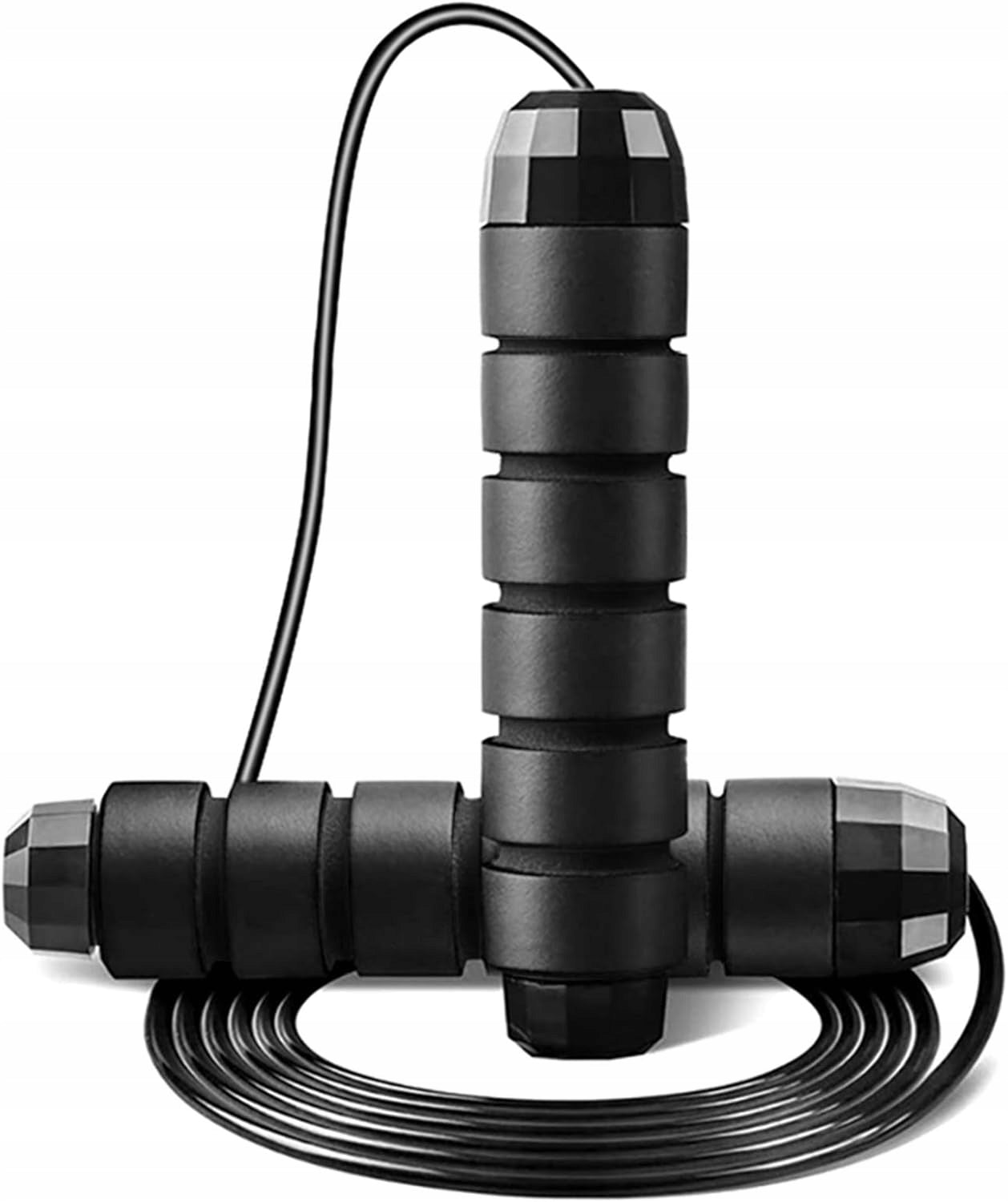 Fitness Jump Rope 3m Adjustable Steel PVC EVA Bearings Black