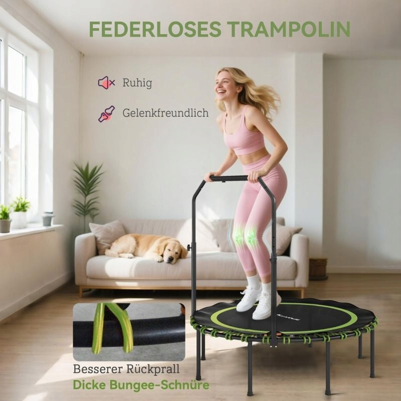 Fitness trampoline, adjustable handle, Green, for cardio exercises Kind with net