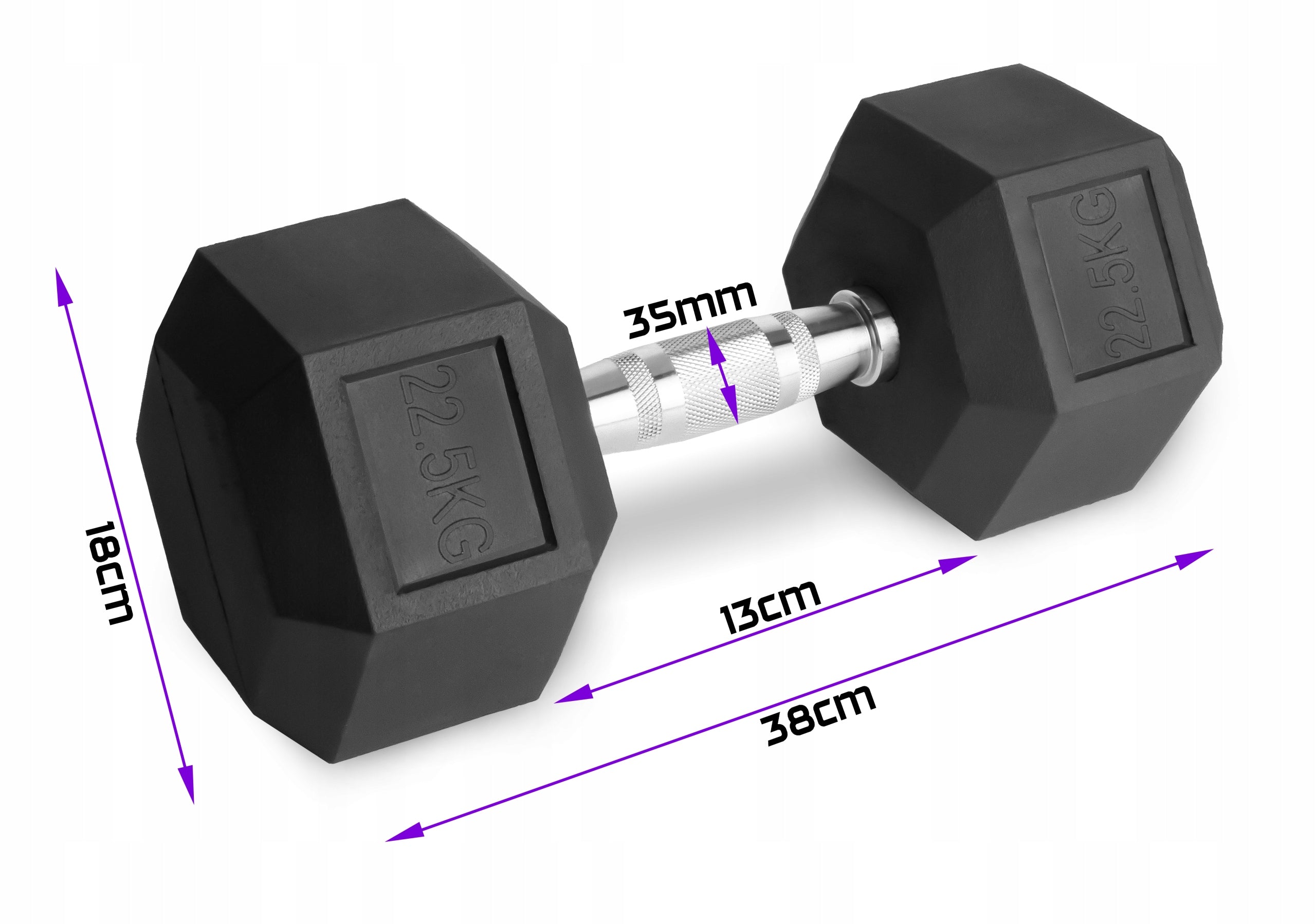 Fixed dumbbells 2x22,5kg cast iron rubberized SET 45kg HEX for training SOLID Brand SPORT BLAST