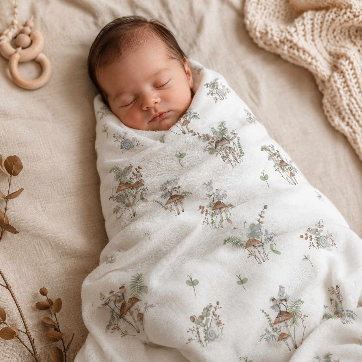 Flannel diaper 160x60 cm – swaddle for wrapping newborn MUSHROOMS