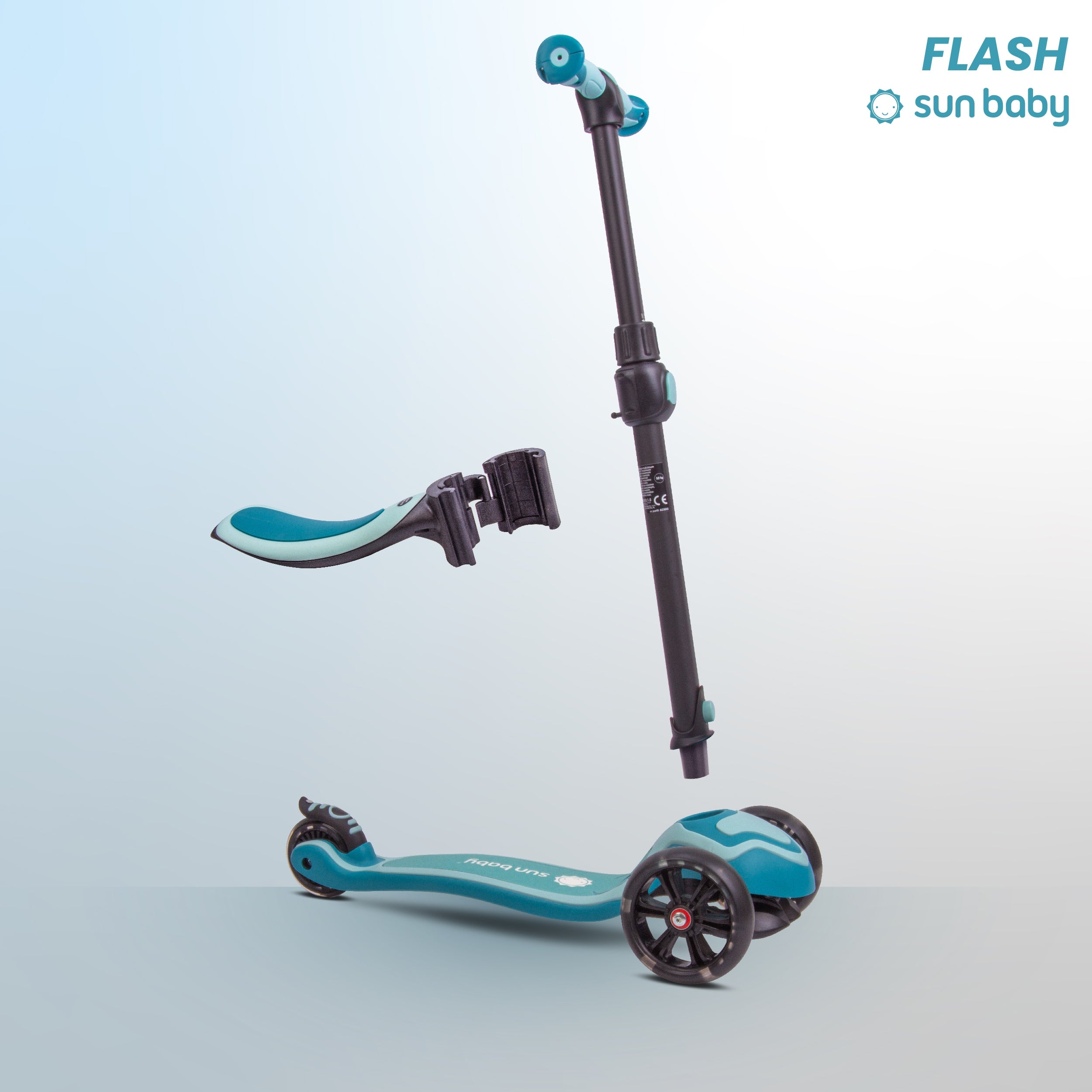 Flash 3in1 LED Balance Tricycle Scooter Adjustable 50kg for Kids Color black blue