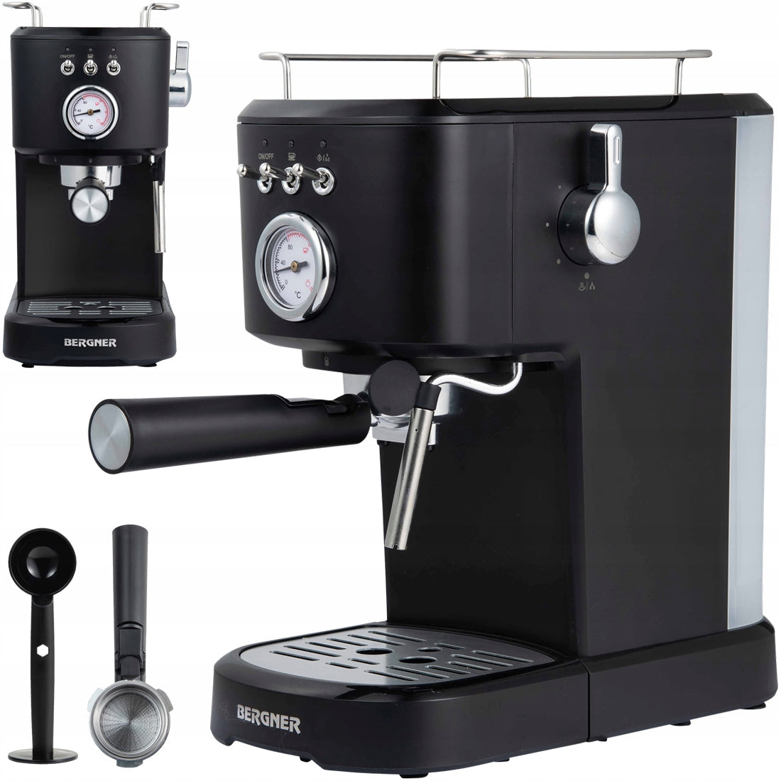 Flask Pressure Coffee Maker Bergner Retro 1100 W black frother