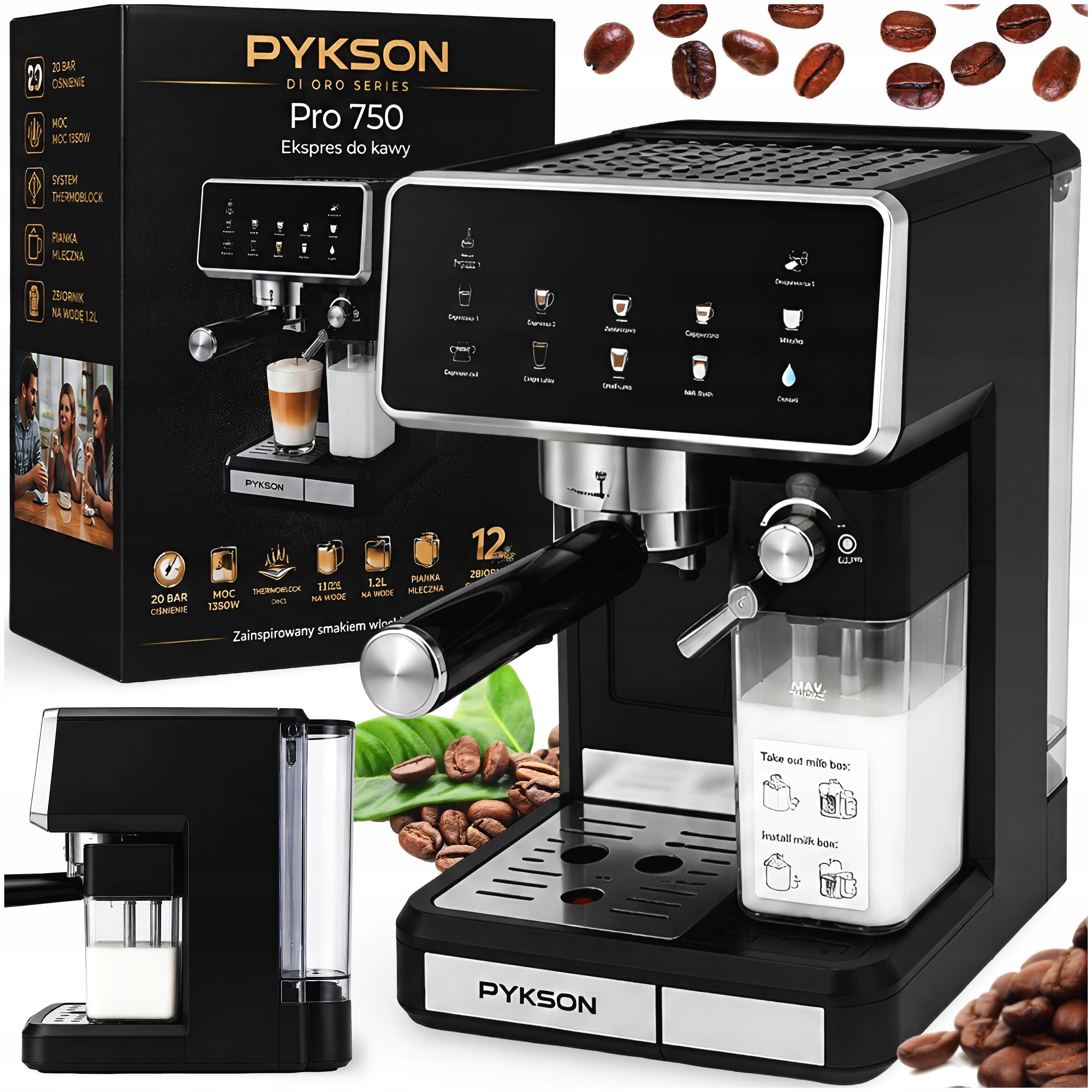 Flask espresso machine Black PYKSON Di Oro Series Pro 750 - 1350 W