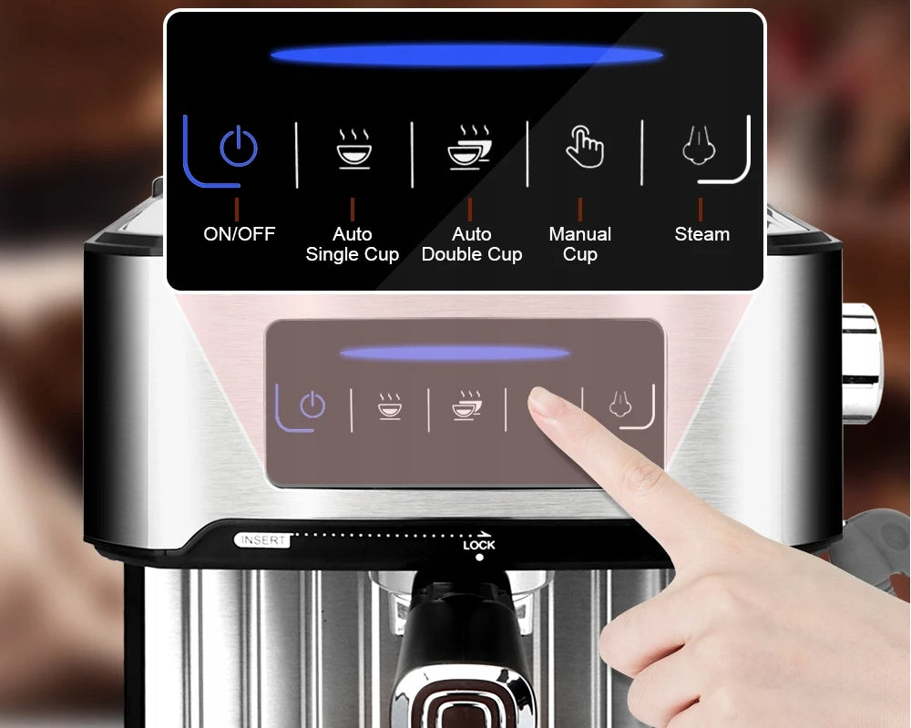 Flask espresso machine Justbuy LCD Touch Screen 1200W silver/grey Manufacturer code Ekspres ciśnieniowy kolbowy 20 bar 1200W 1,6l