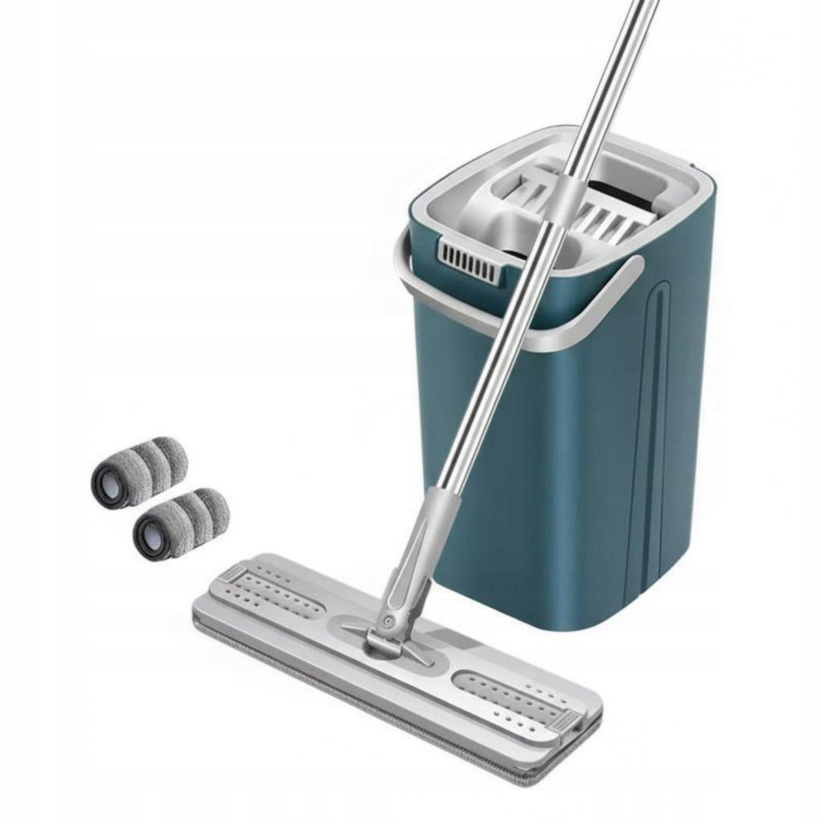 Flat Floor Mop and Bucket Built in Squeegee Self Wringing Mop Blue 2 Pads