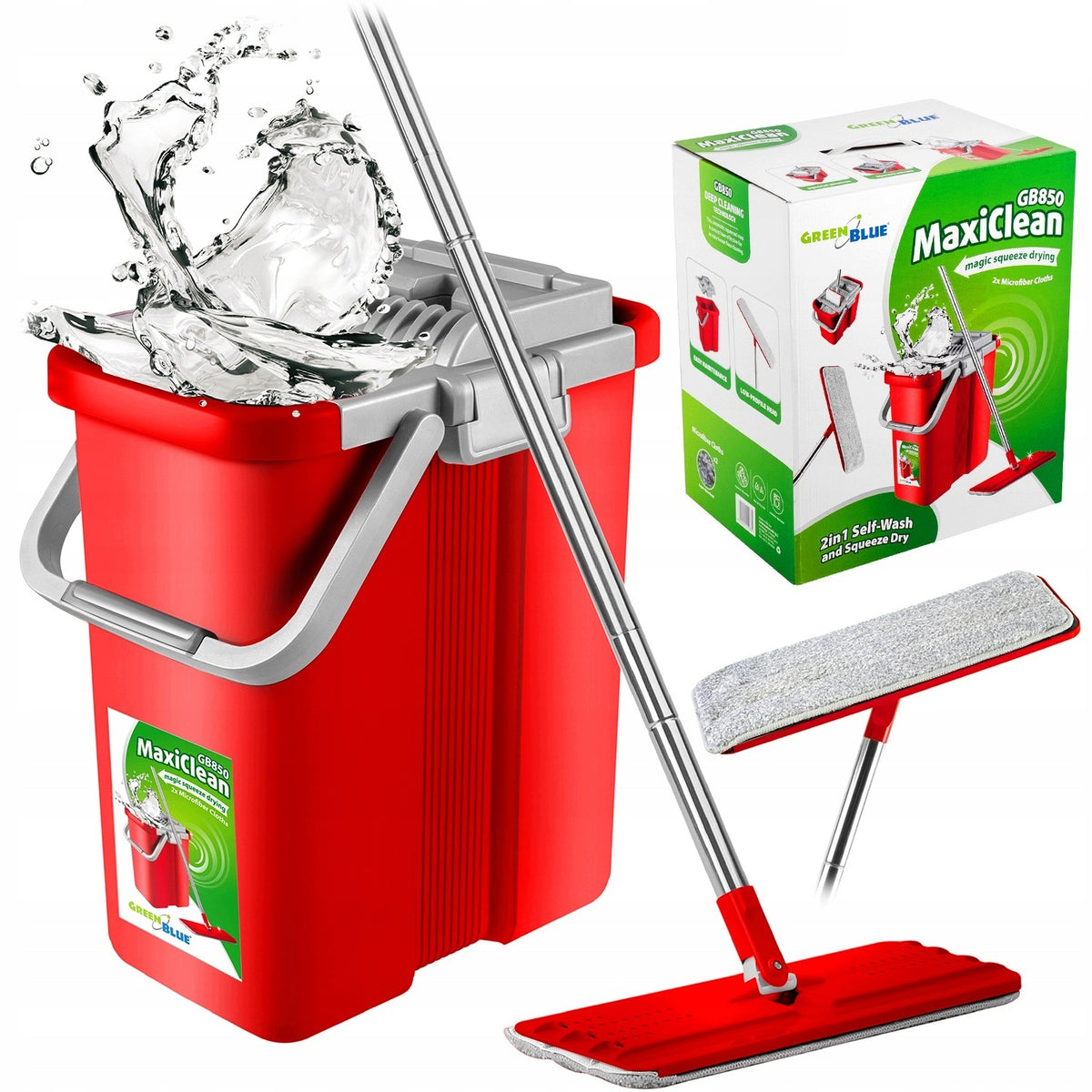 Flat Mop Automatic + Bucket Microfiber Cartridges 2 Chambers GreenBlue GB850