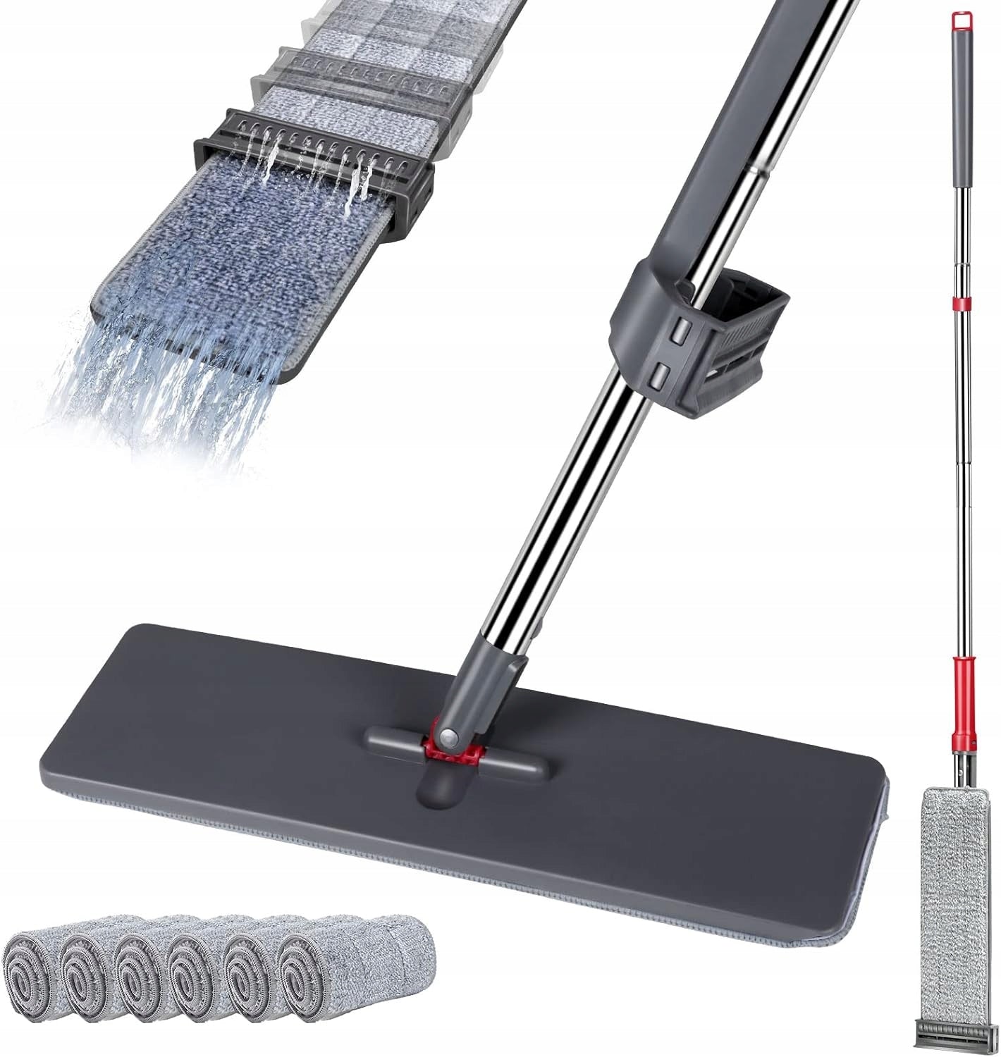 Flat Mop Floor Cleaning Extrusion System 6 Overlays 130cm Grey