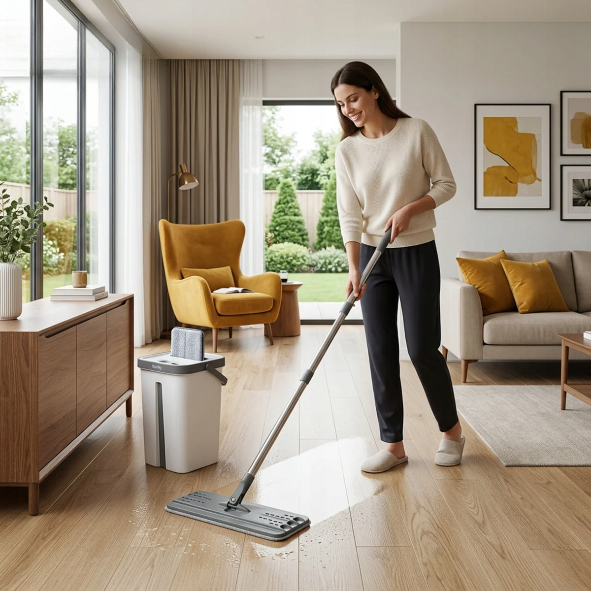 Flat Mop with Bucket Set Two Chamber 3X Microfiber Cartridge 11 L Separator Packaging status original