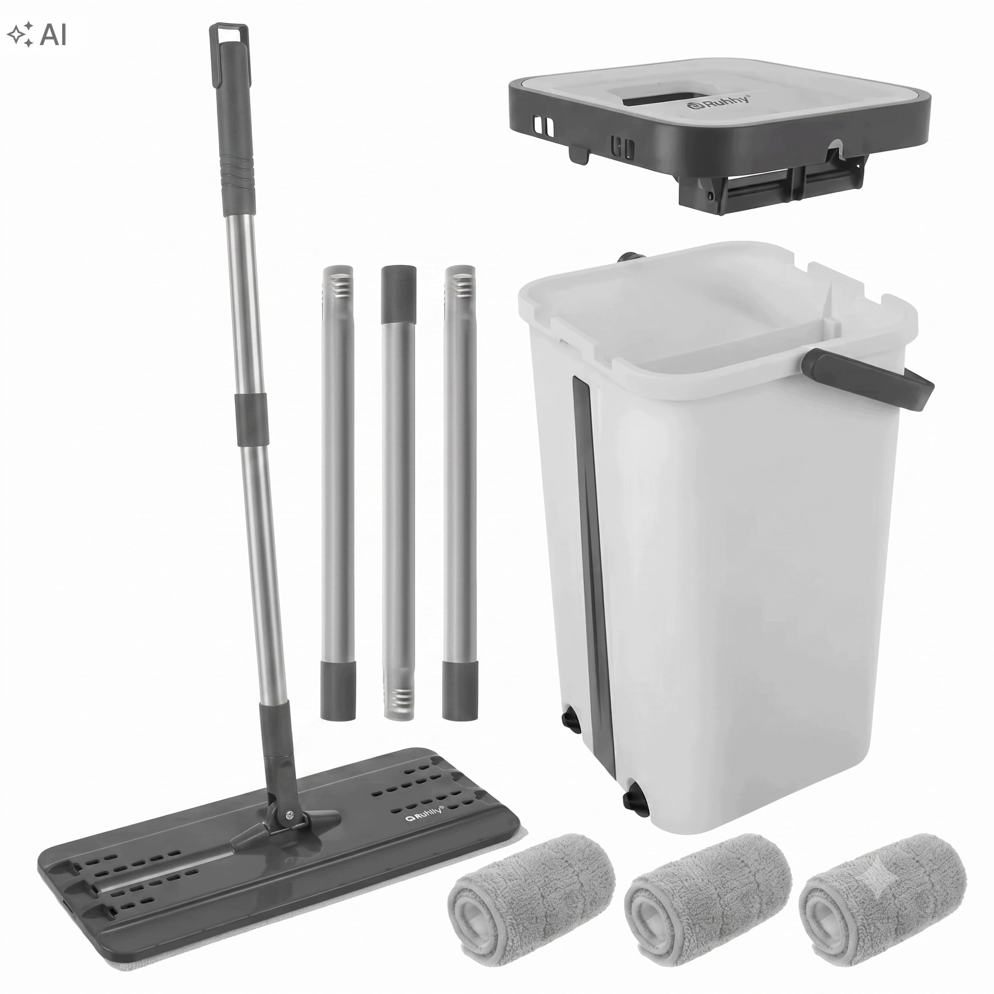 Flat Mop with Bucket Set Two Chamber 3X Microfiber Cartridge 11 L Separator