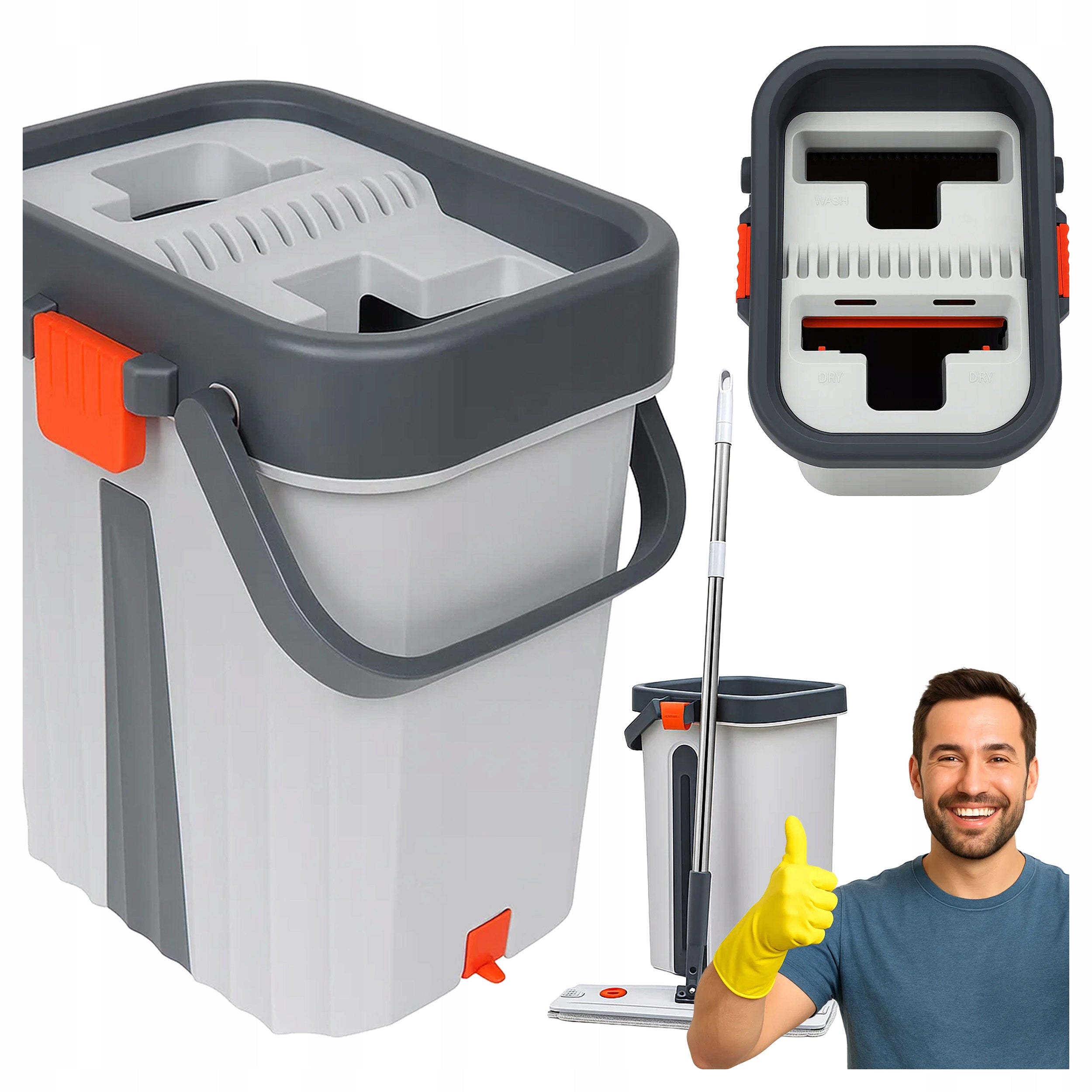 Flat Rotary Mop with Two-Chamber Bucket Squeezer + 4 Cartridges Freebie