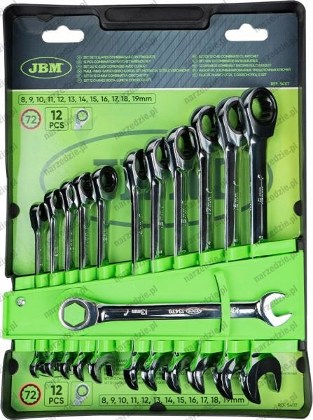 Flat eye wrenches 8-19 mm with ratchet 12 pcs. D.54117