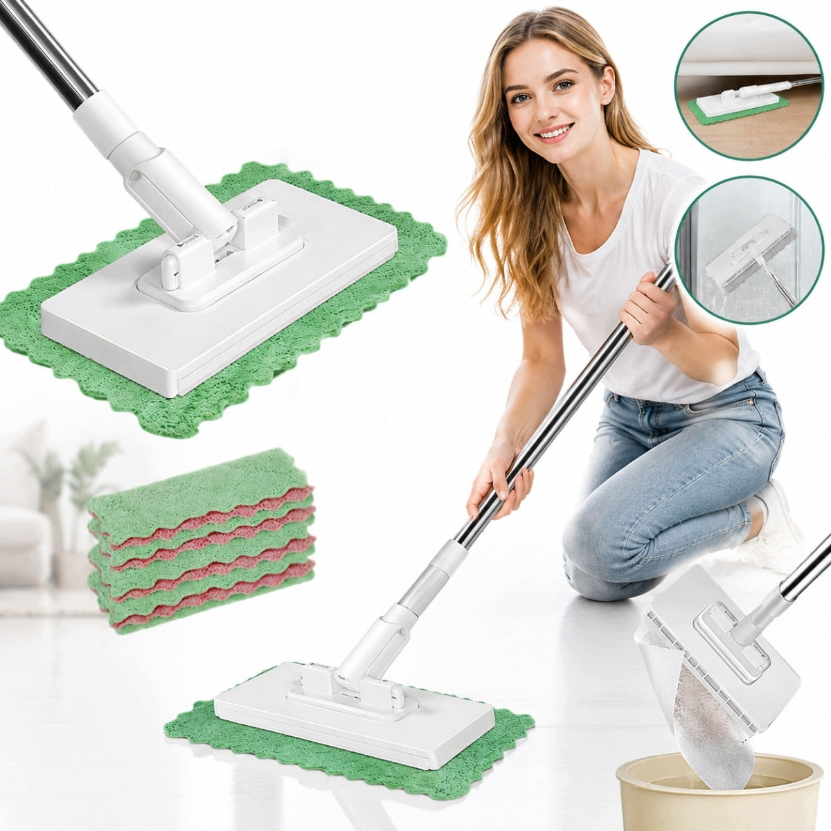 Flat mop for floor with 4 MICROFIBER cloths for dust set NEW
