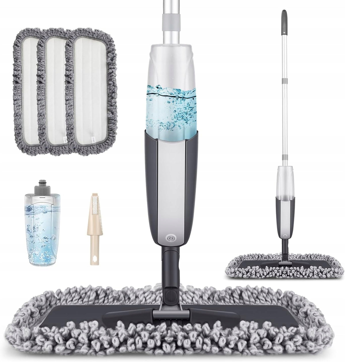 Flat mop with floor cleaning sprayer 3 microfiber cartridges