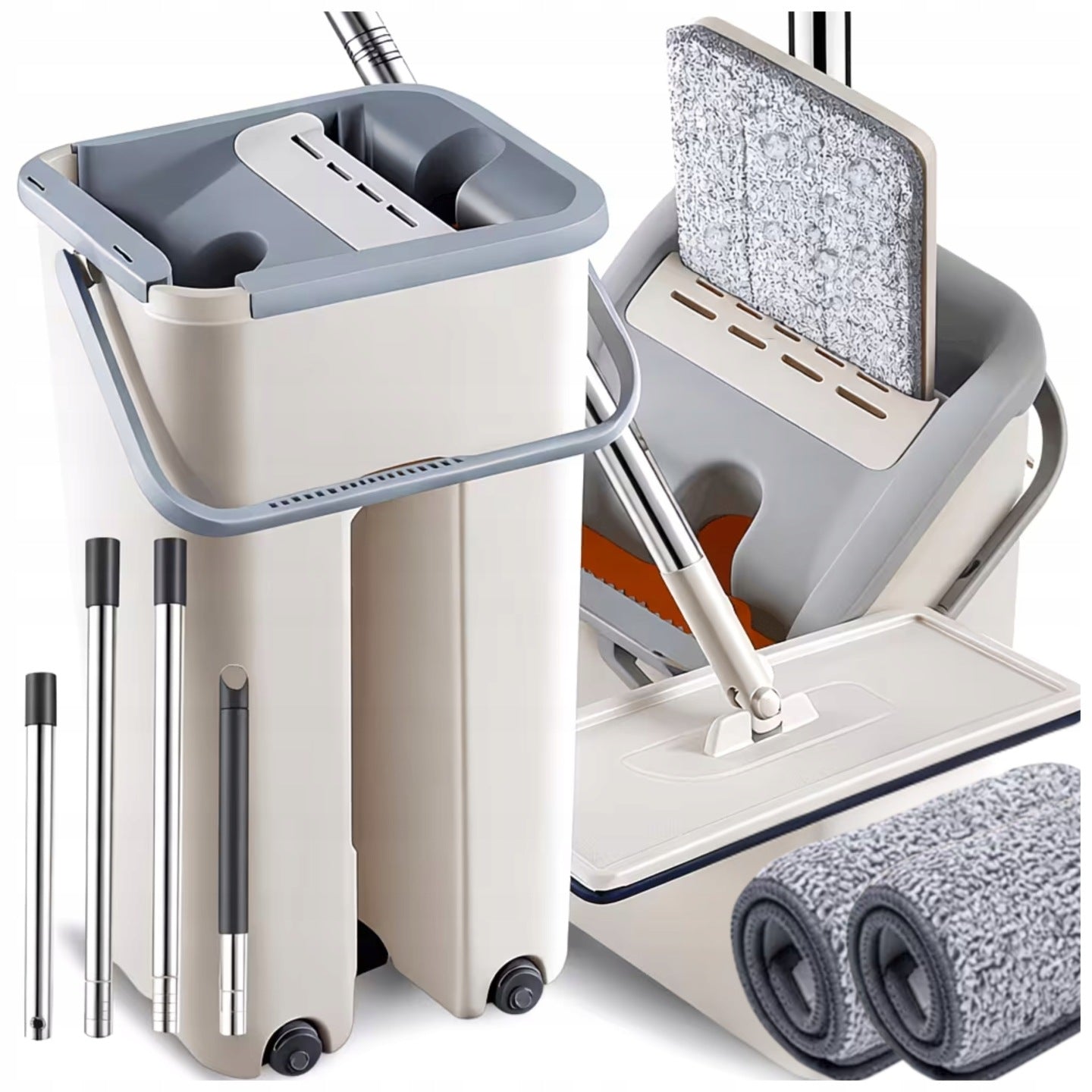 Flat mop with squeezer + double chamber bucket + 2 microfiber cartridges Manufacturer code 6956745156295