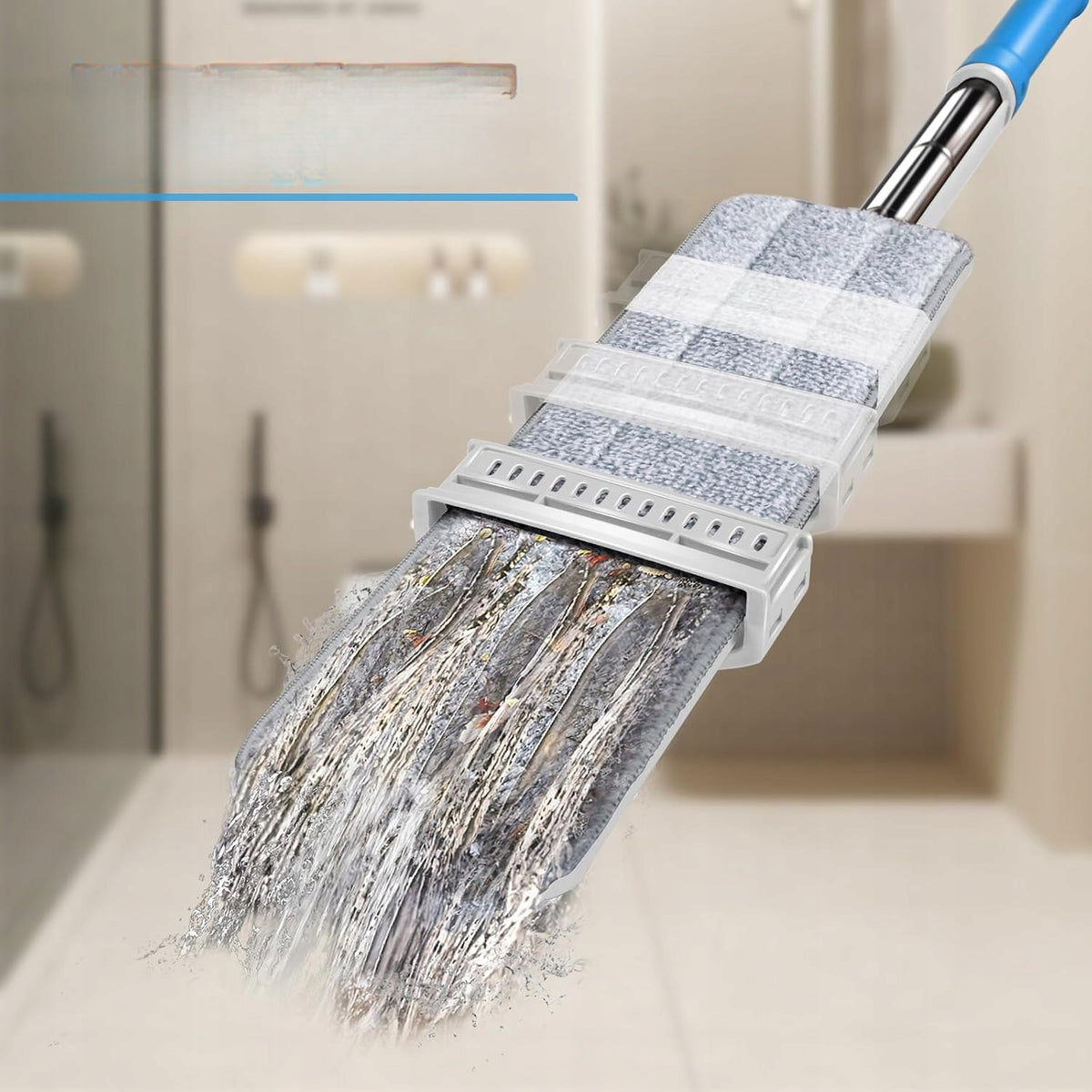 Flat mop with squeezer microfiber 6 pads steel handle white Manufacturer code mop płaski mikrofibra wyciskacz 6 padów stal