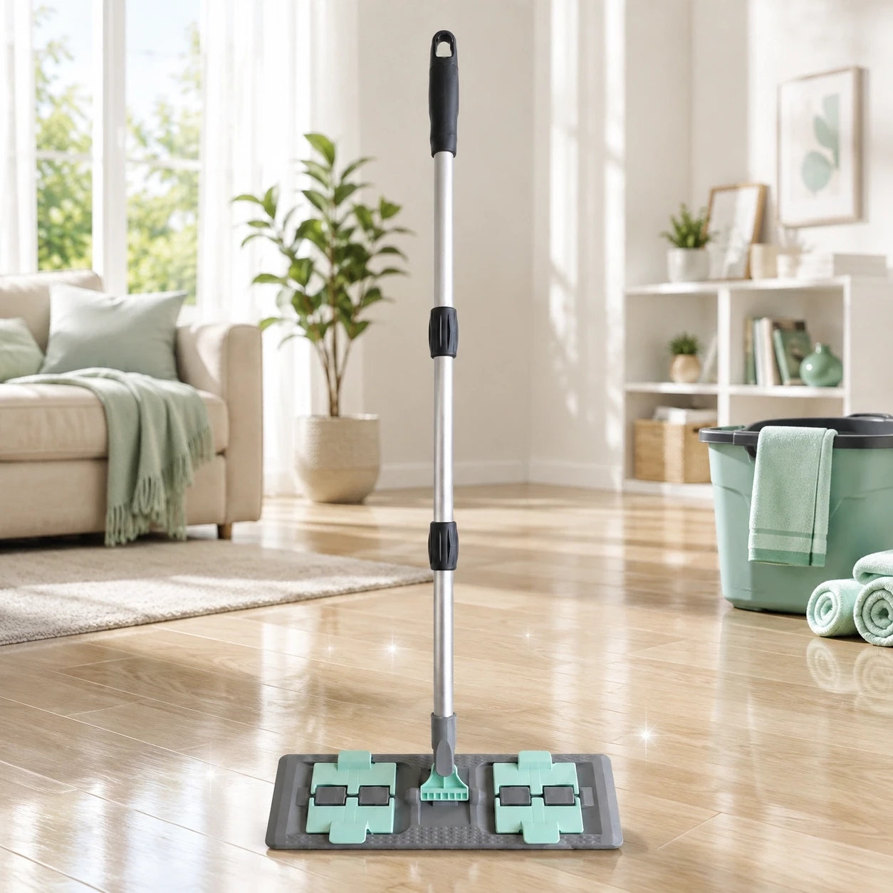 Flat mop with telescopic pole convenient and quick cleaning of floors 1pc