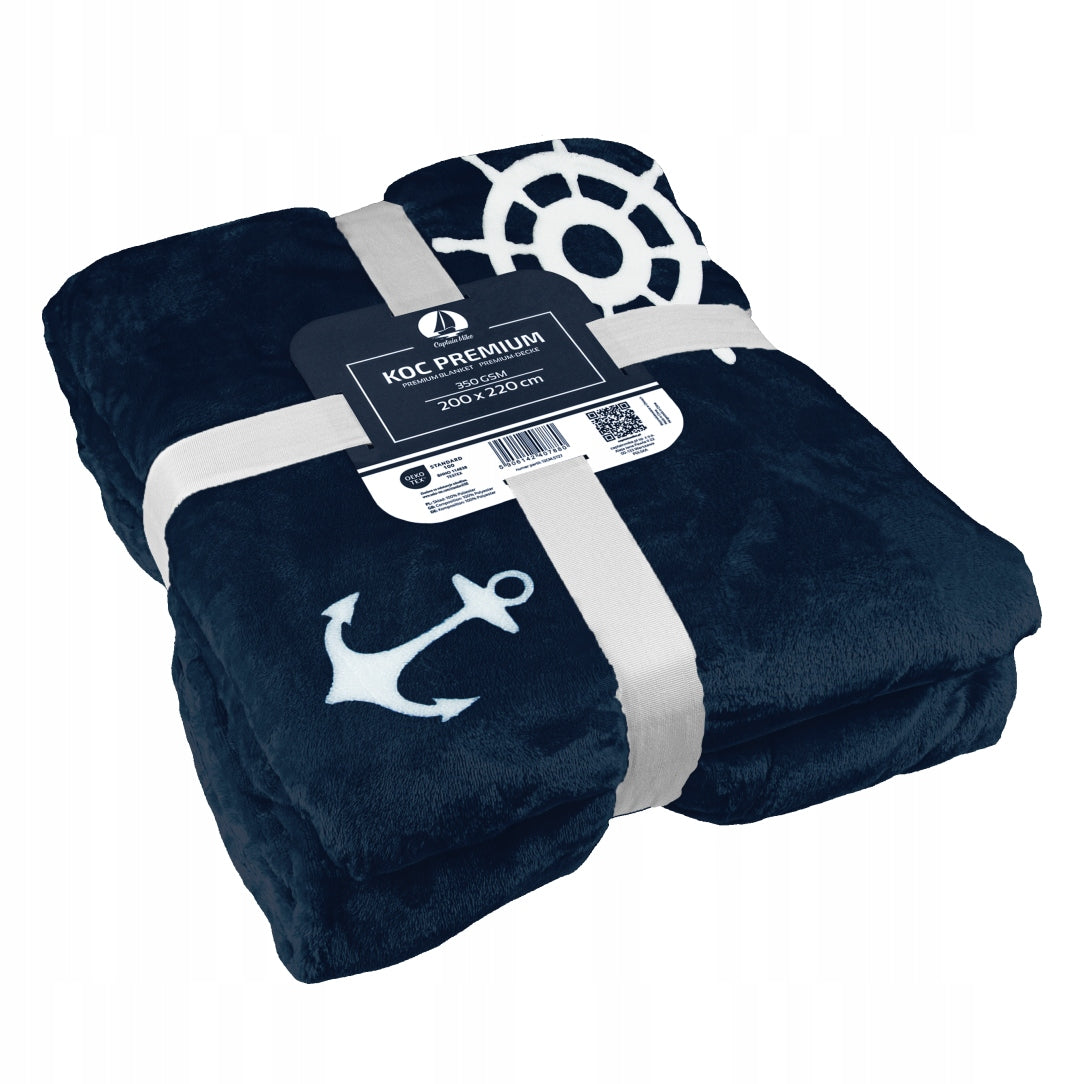 Fleece blanket 200x220, navy blue, warm, soft, ALLERGIC SUITABLE Captain Mike Packaging status original