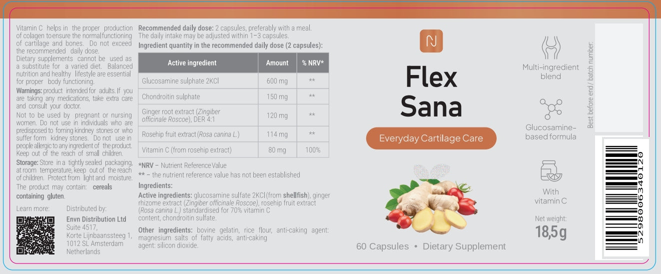 Flex Sana – Support for Healthy and Flexible Joints | 60 CAPSULES! Manufacturer code Flex Sana Nutrona 60 kapsułek