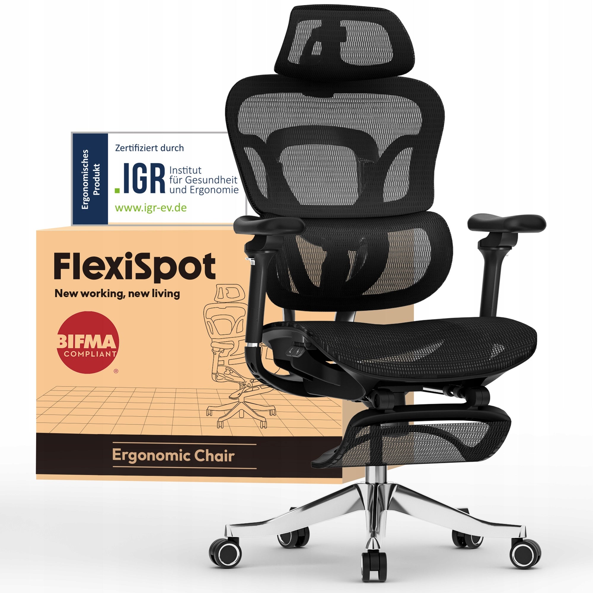 FlexiSpot Ergox-max 300kg Ergonomic ArmChair 3-Level Recline, 4D Headrest