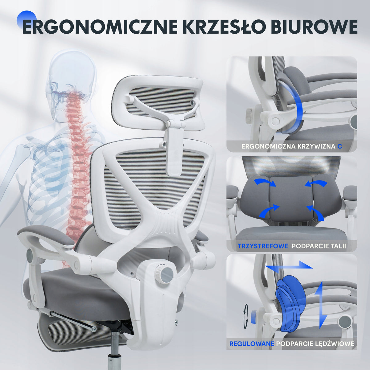 FlexiSpot OC4 Fotel ergonomiczny z 3-strefowym podparciem BIFMA Home Office Packaging status original