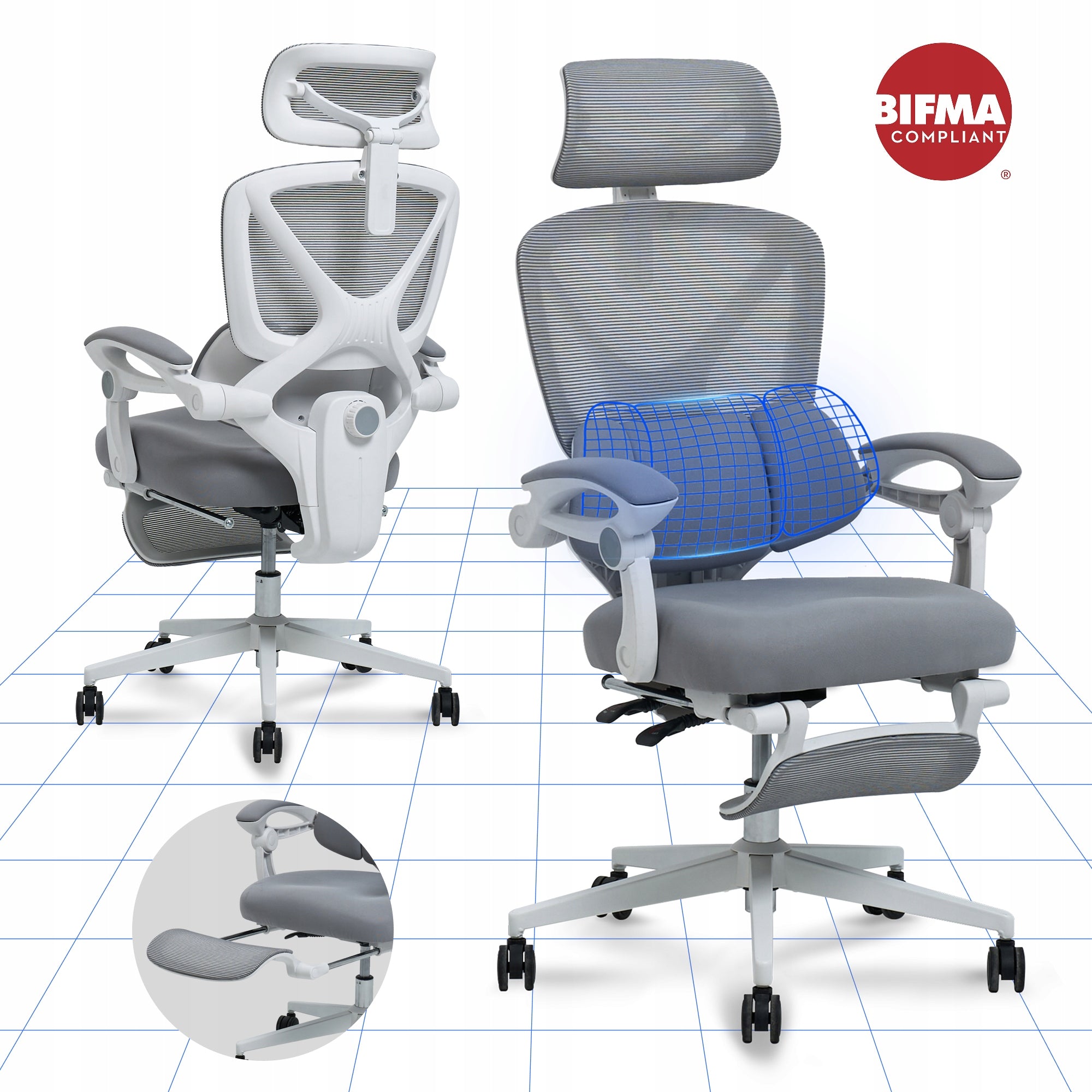 FlexiSpot OC4 Fotel ergonomiczny z 3-strefowym podparciem BIFMA Home Office