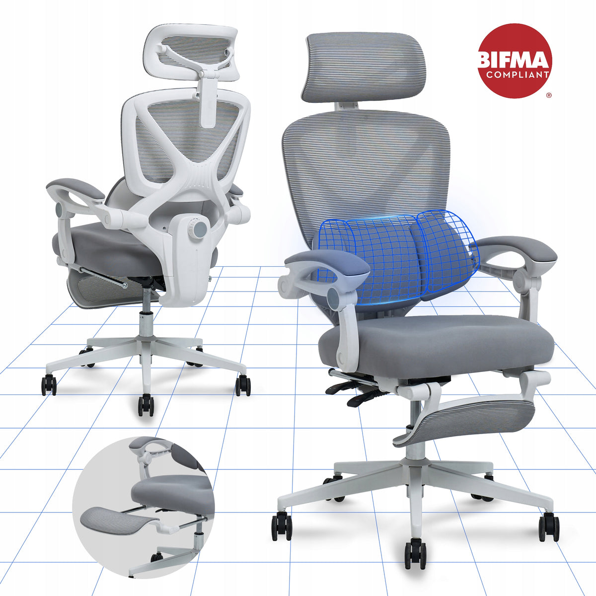 FlexiSpot OC4 Fotel ergonomiczny z 3-strefowym podparciem BIFMA Home Office
