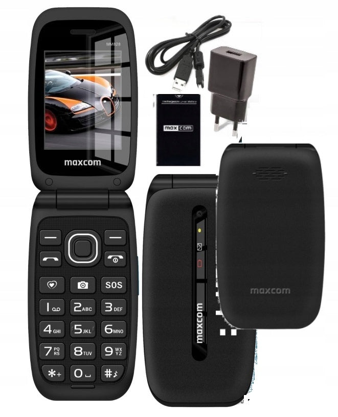 Flip phone for senior Maxcom MM828 black,large keys and ...SOS Charger included yes