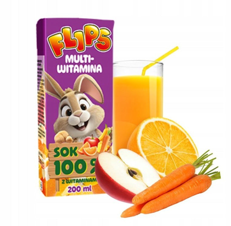 Flips Juice multivitamin 100% 27x200ml Sante | juice in a carton with straw Packaging status original