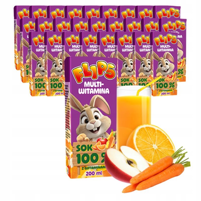 Flips Juice multivitamin 100% 27x200ml Sante | juice in a carton with straw