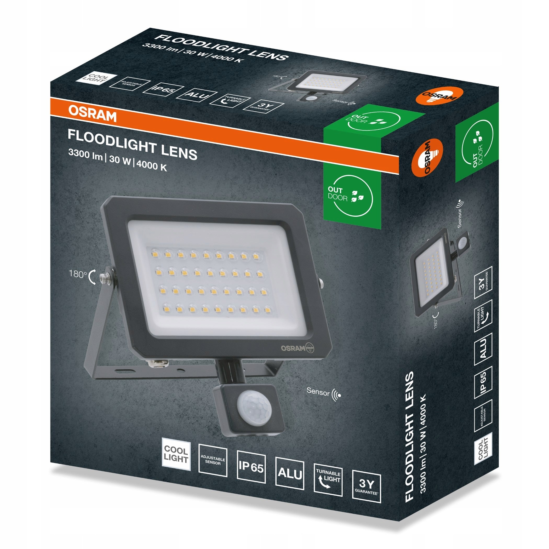 Floodlight LED Halogen Lamp with Sensor 30W 3300lm 4000K IP65 Brand Osram