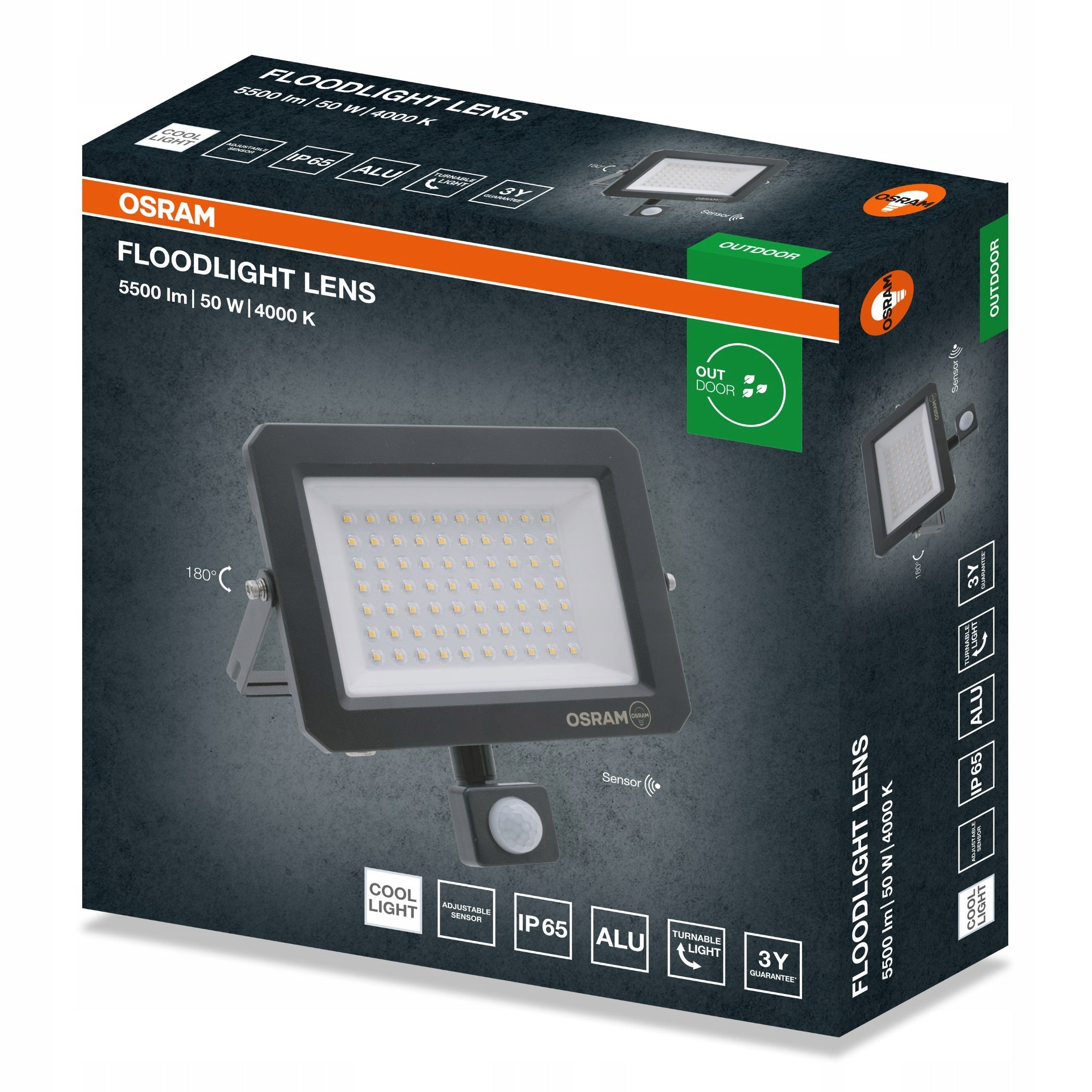 Floodlight LED Halogen Lamp with Sensor 50W 5500lm 4000K IP65 Brand Osram