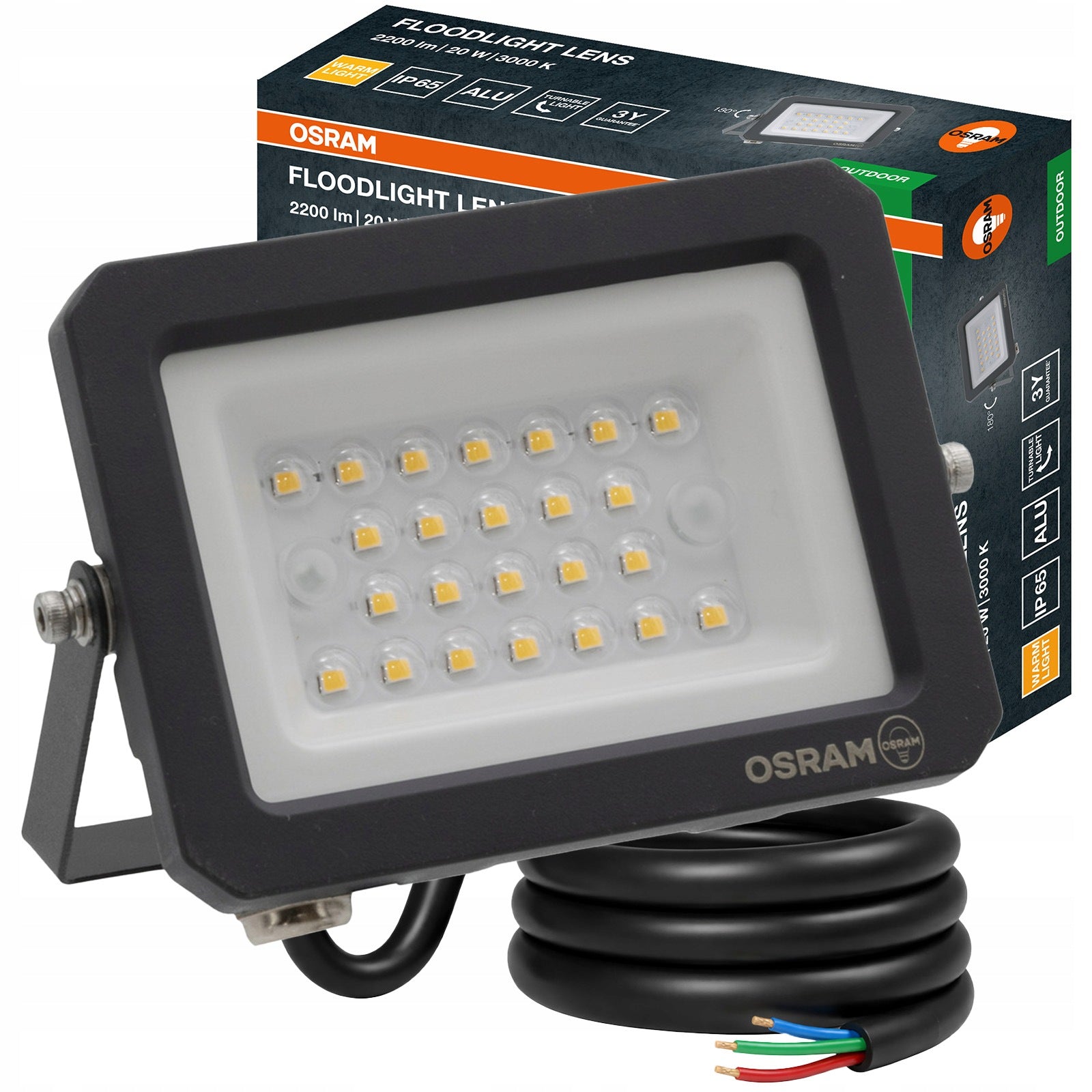 Floodlight LED Spotlight Halogen Lamp 20W 2000lm 3000K Warm IP65 Osram