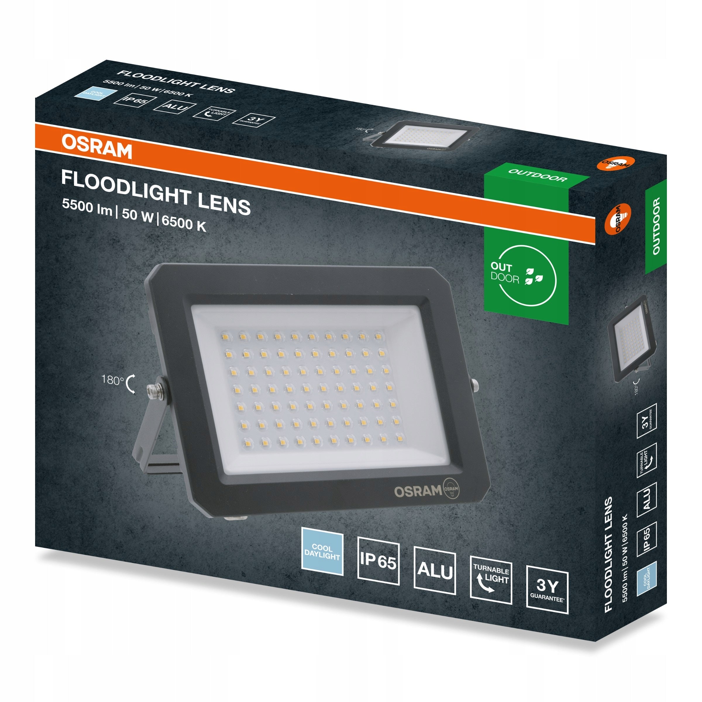 Floodlight LED Spotlight Halogen Lamp 50W 5500lm 6500K Cold IP65 Osram Brand Osram